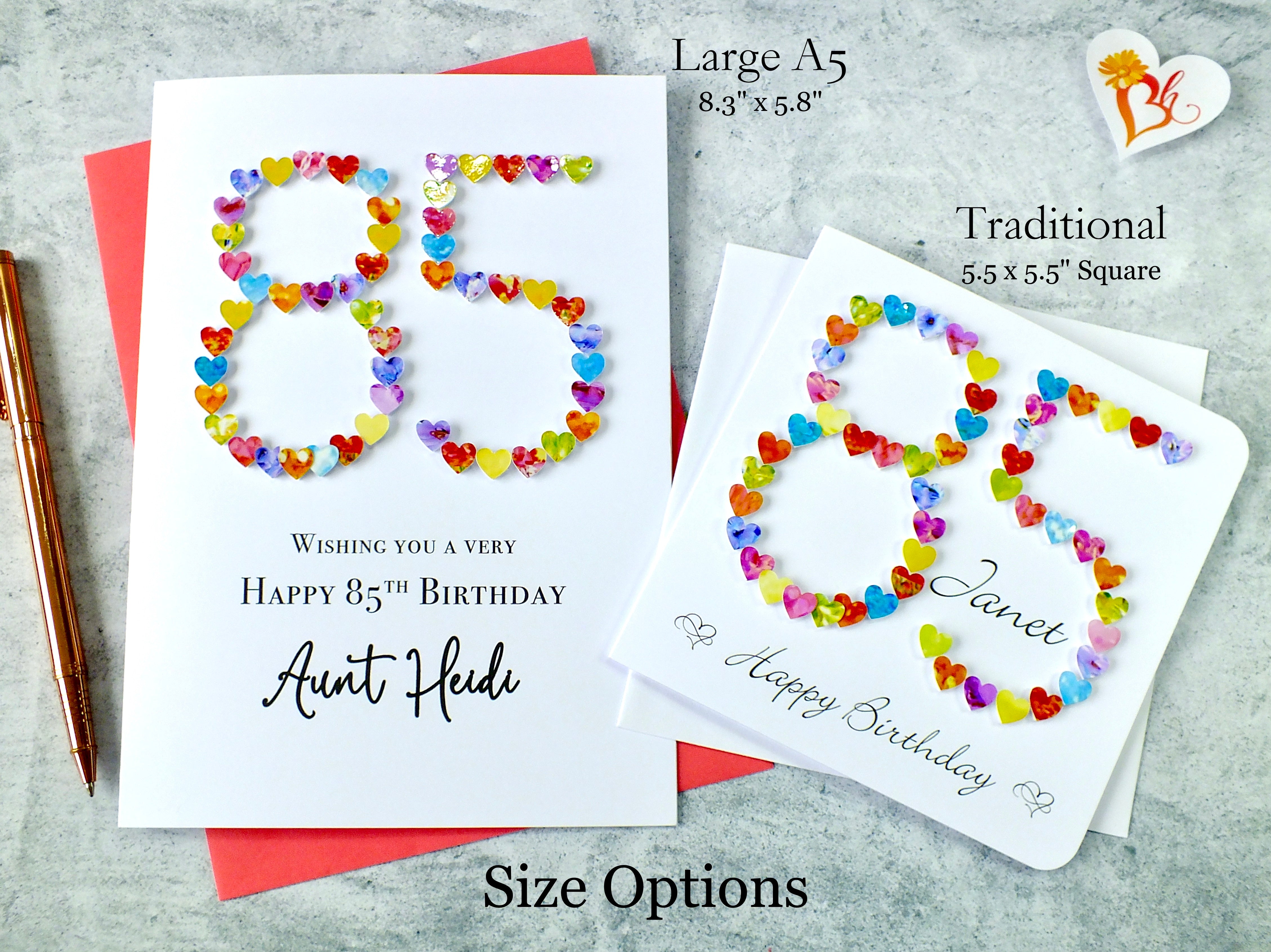 85th Birthday Card - Hearts, Personalised