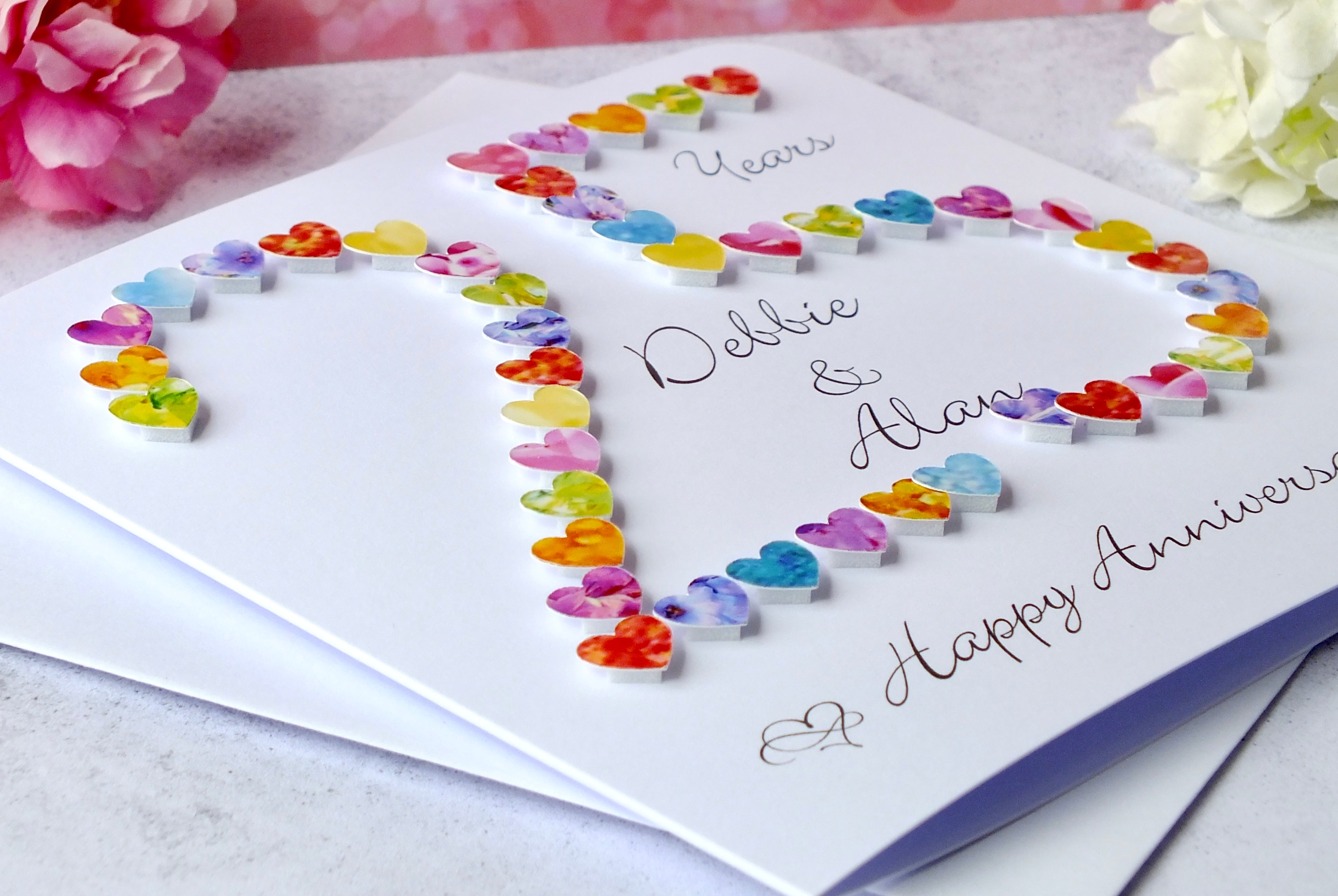 Silver 25th Wedding Anniversary Card - Hearts, Personalised
