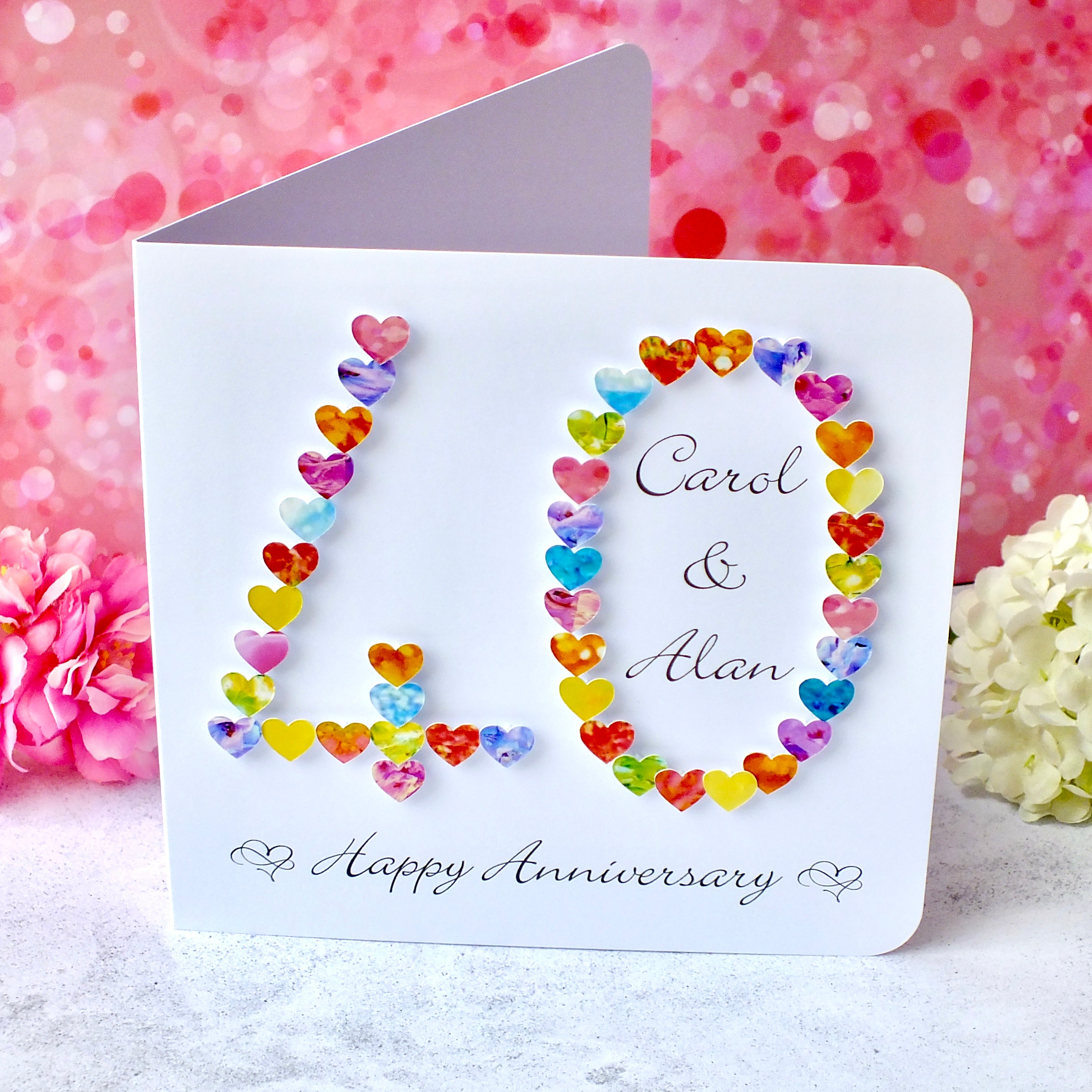 Ruby 40th Wedding Anniversary Card - Hearts, Personalised