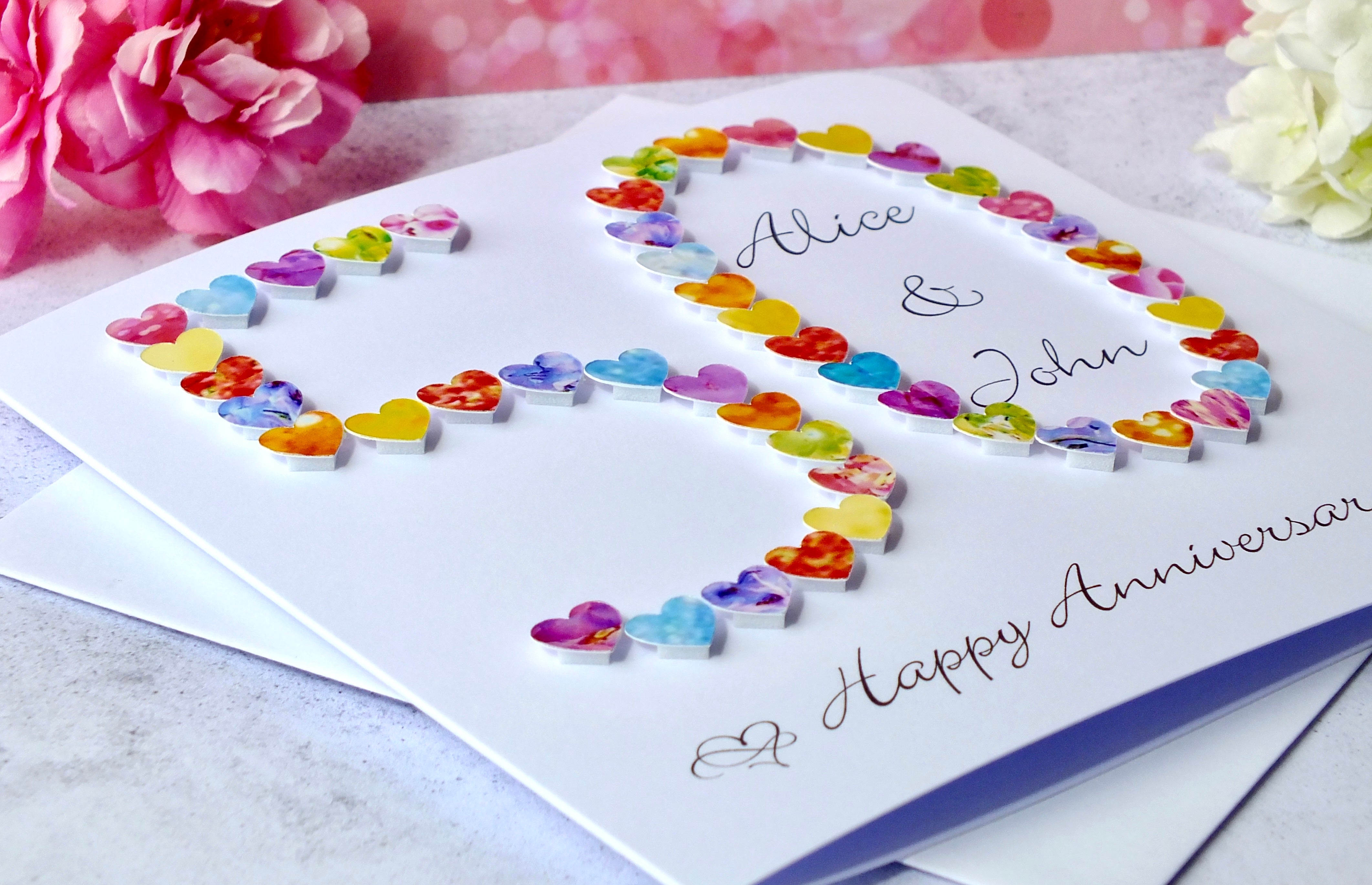 Golden 50th Wedding Anniversary Card - Hearts, Personalised