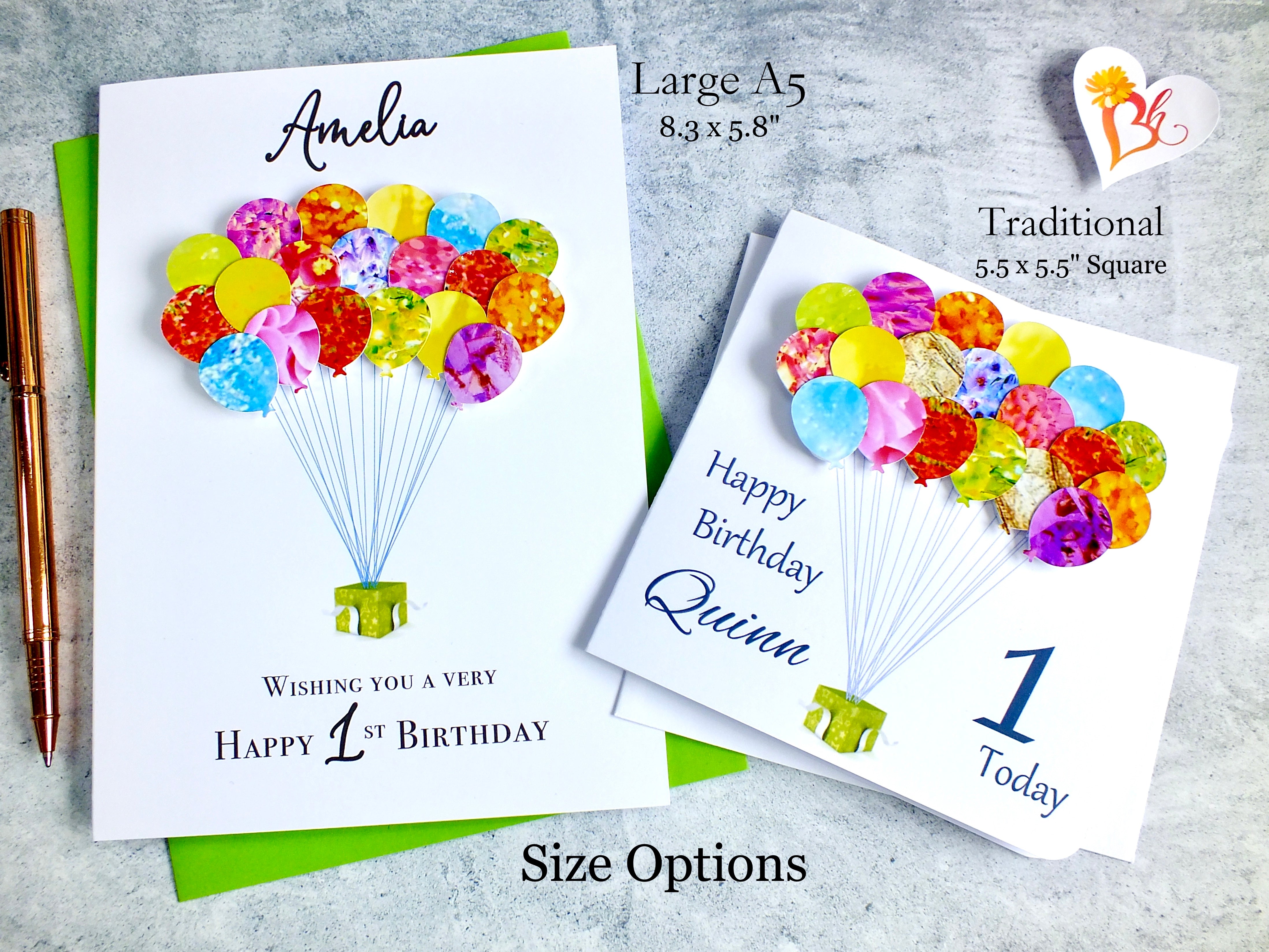 1st Birthday Card - Balloons, Personalised