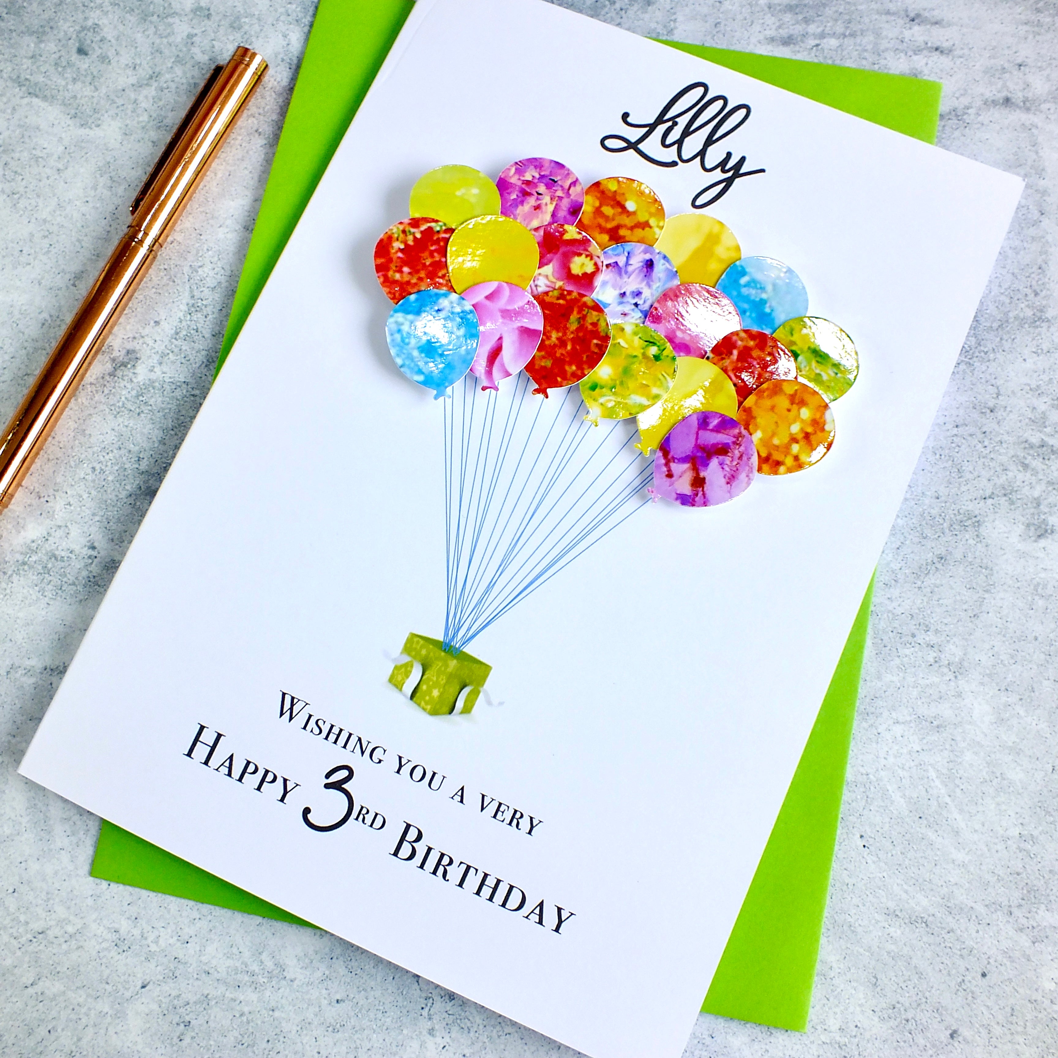 3rd Birthday Card - Balloons, Personalised