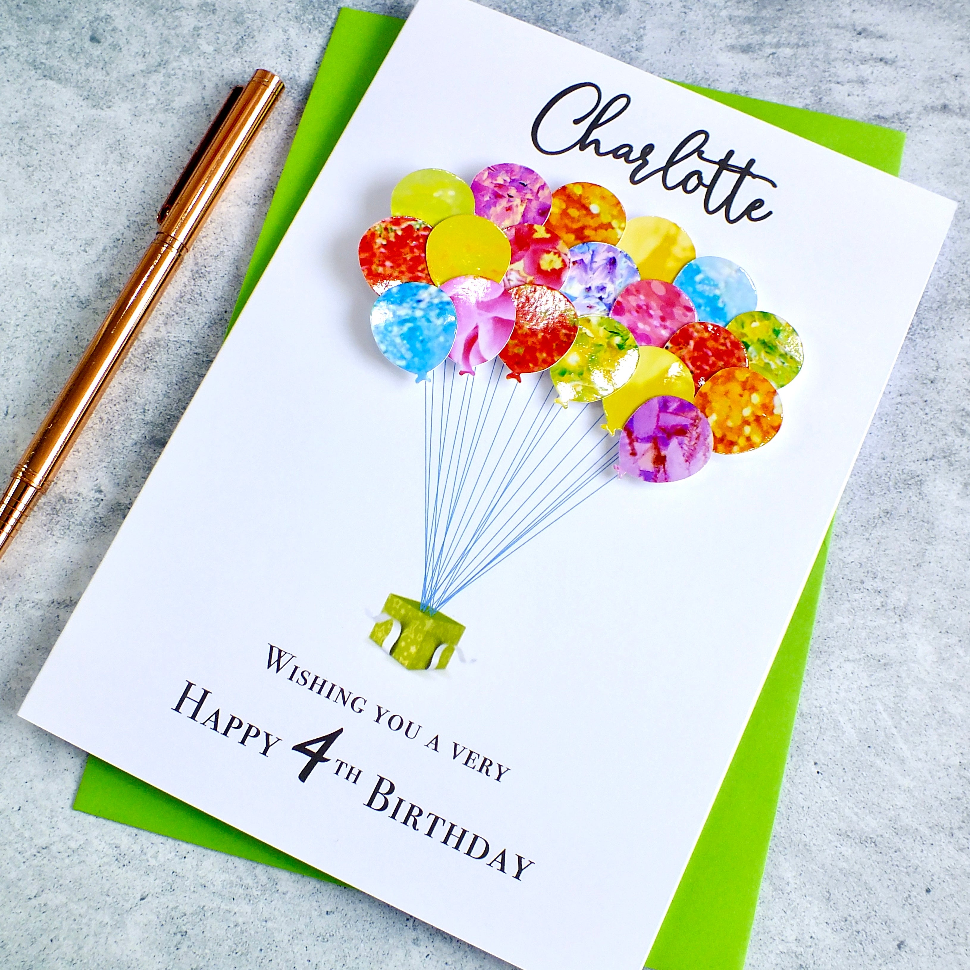 4th Birthday Card - Balloons, Personalised