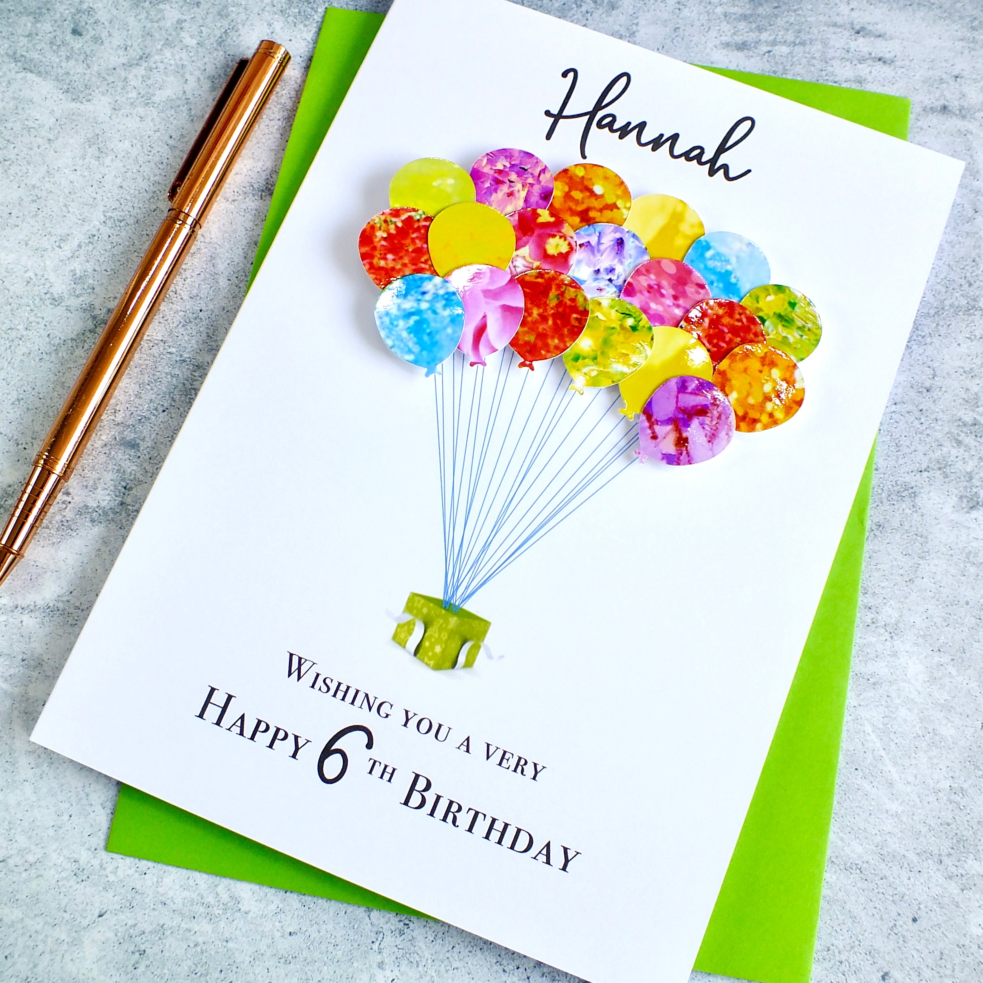 6th Birthday Card - Balloons, Personalised