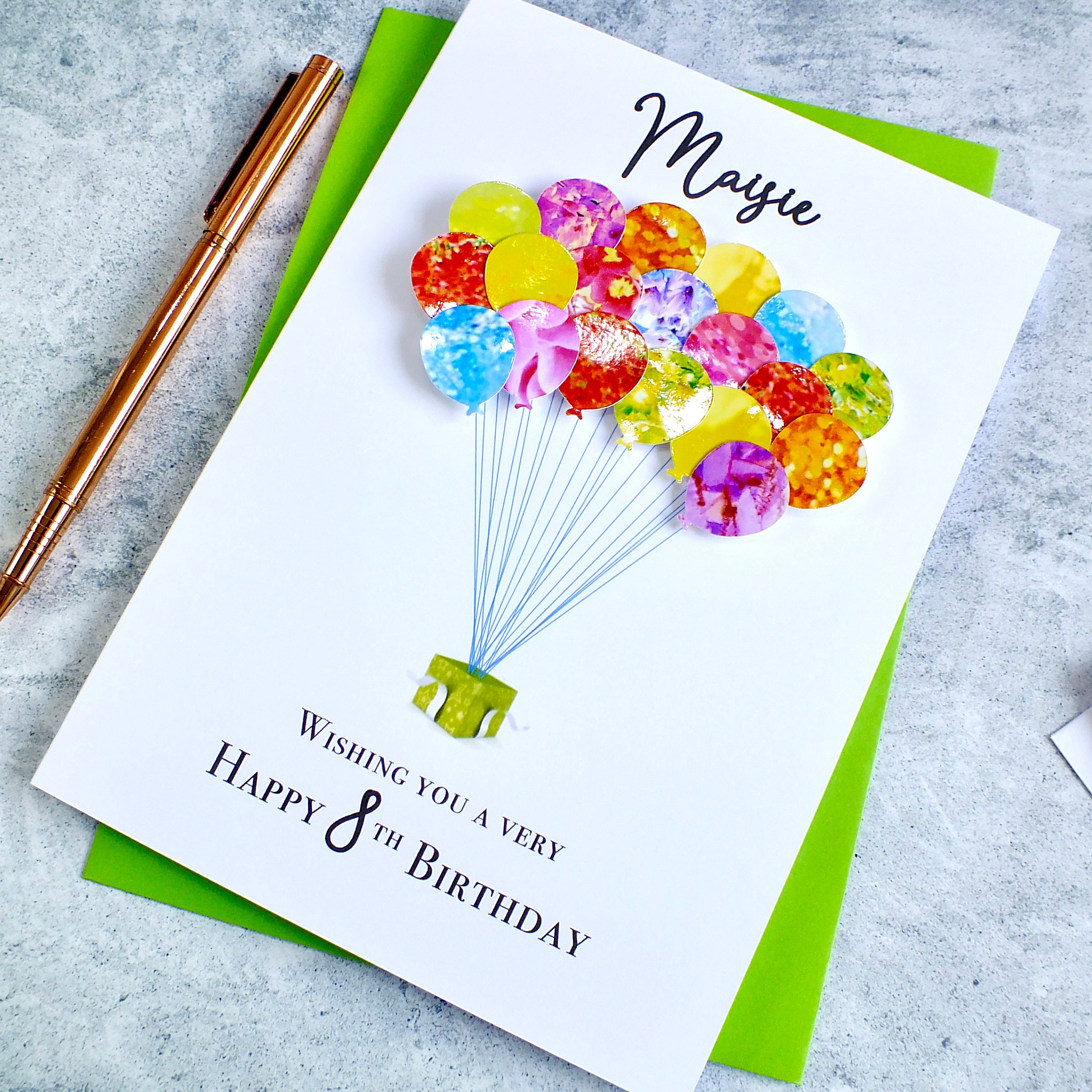 8th Birthday Card - Balloons, Personalised