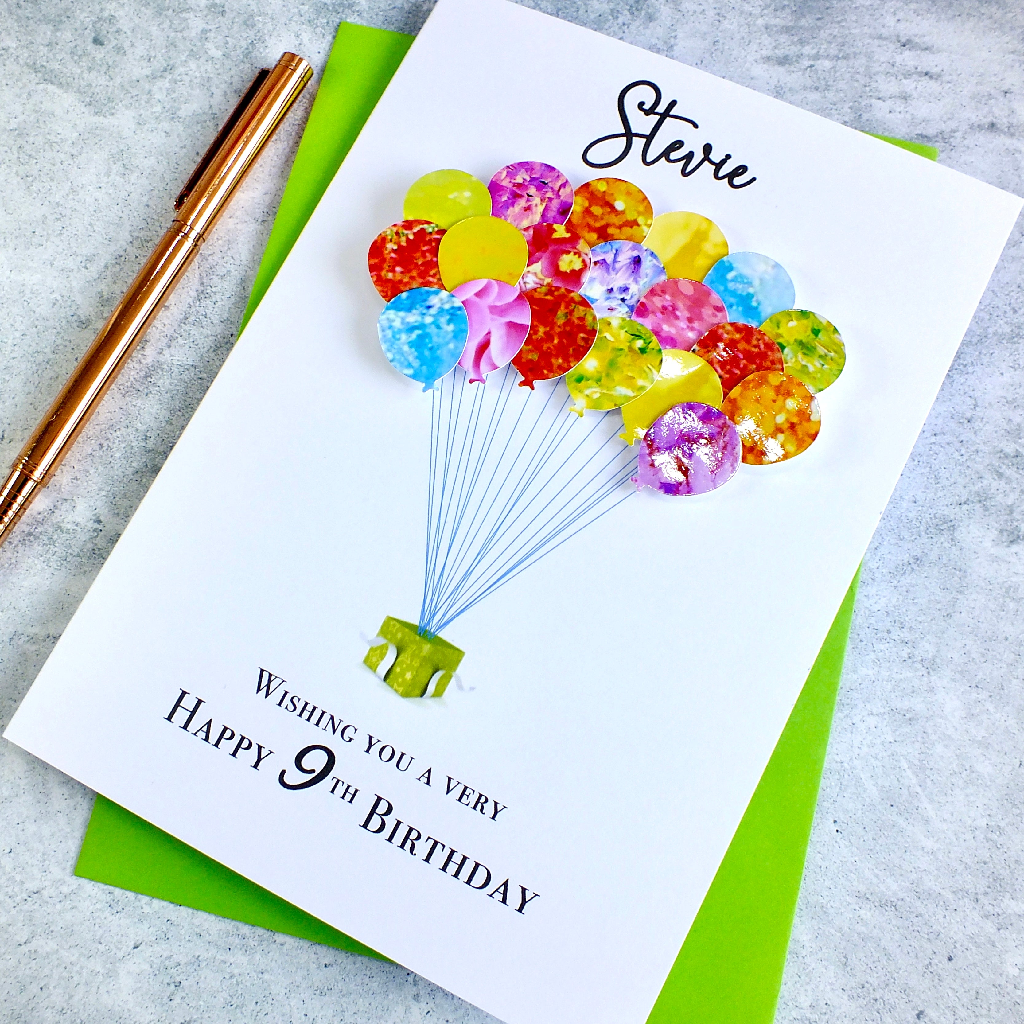 9th Birthday Card - Balloons, Personalised