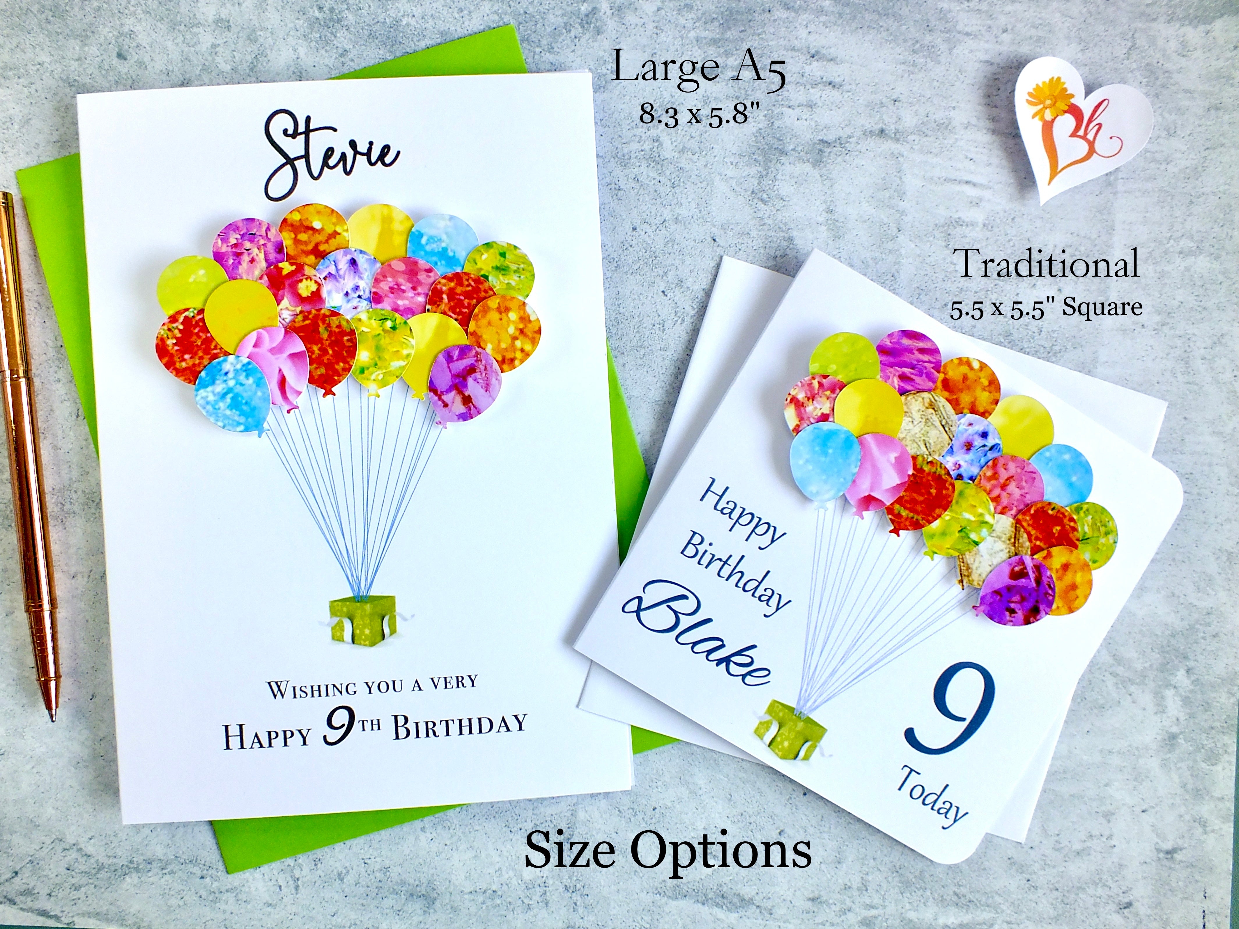 9th Birthday Card - Balloons, Personalised