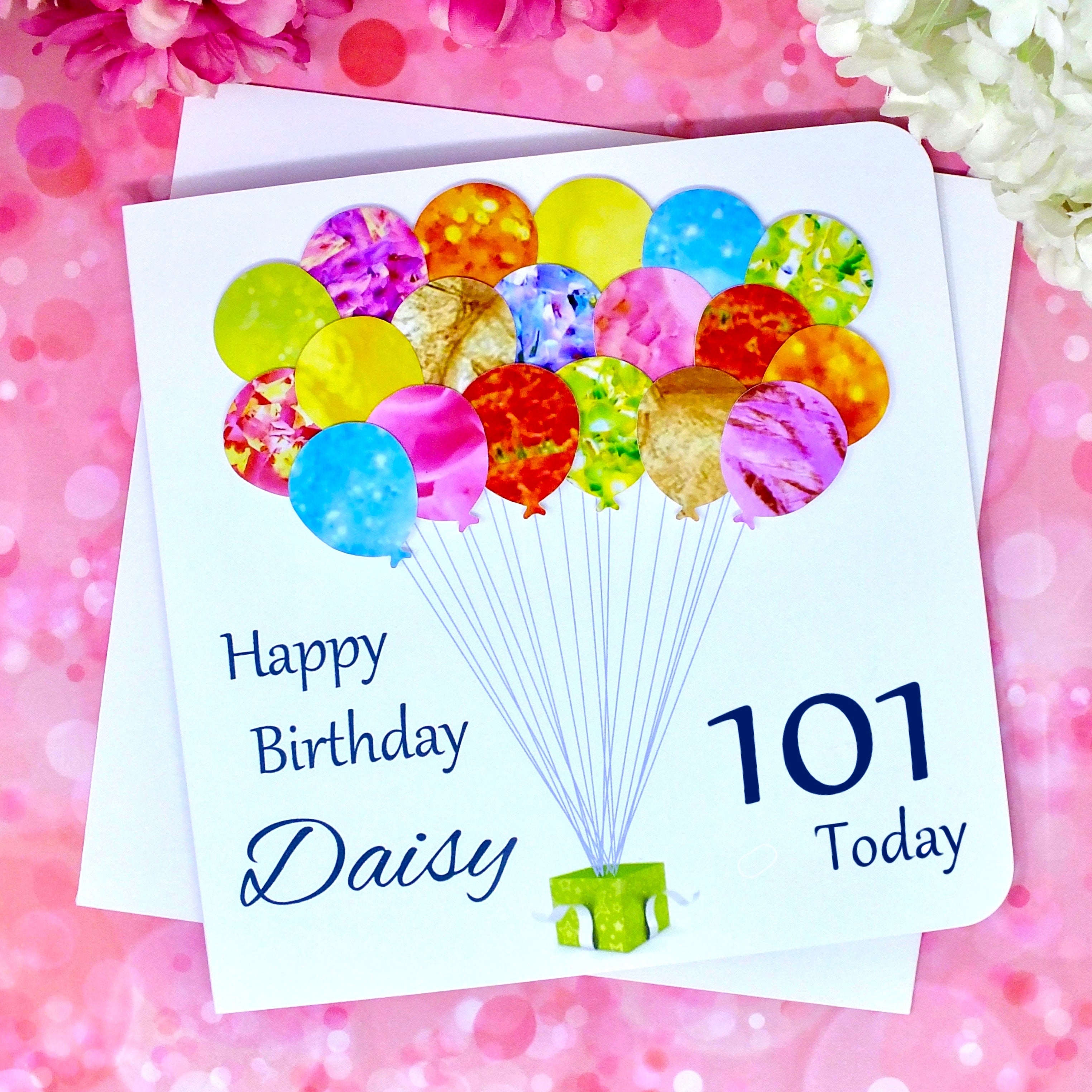101st Birthday Card - Balloons, Personalised Age 101