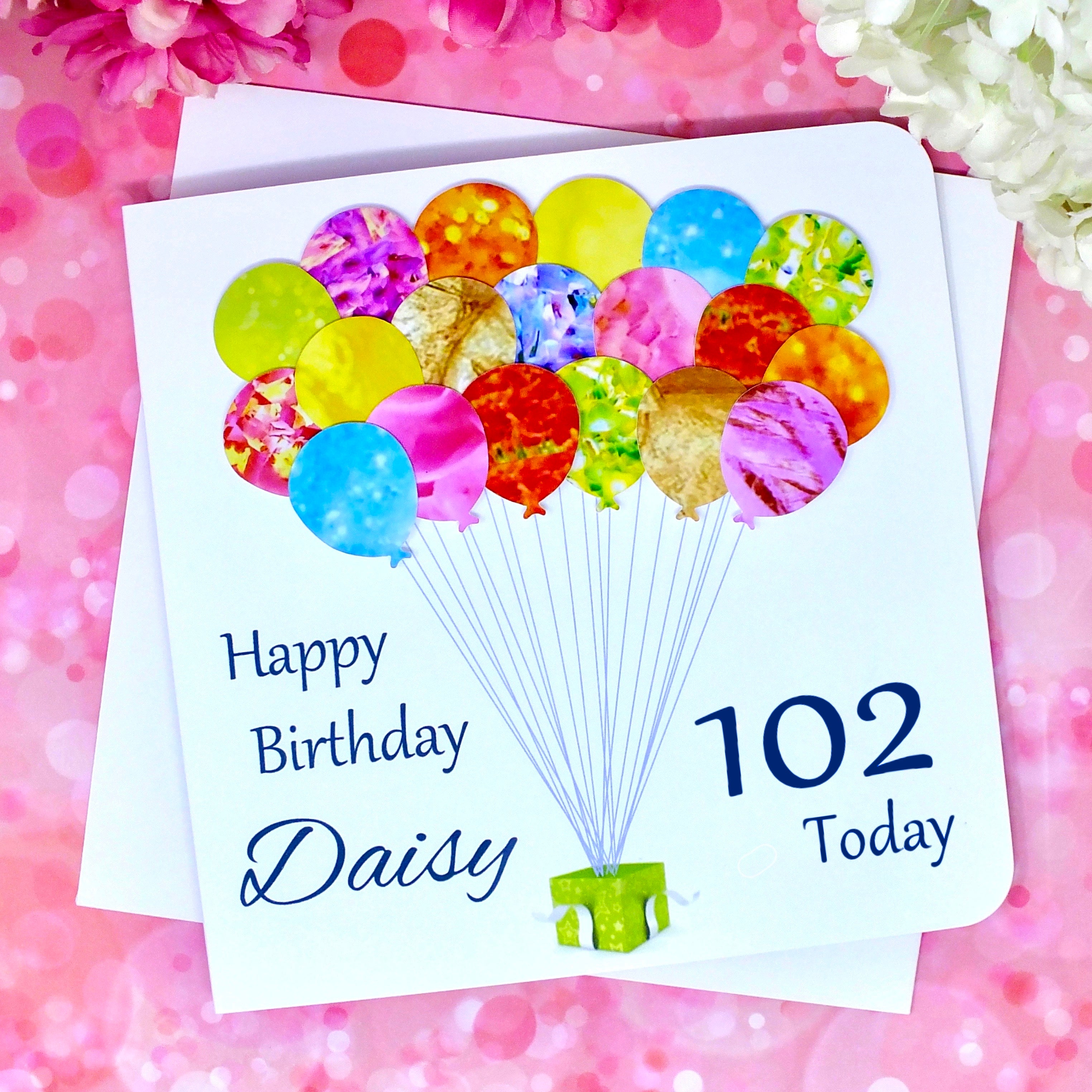 102nd Birthday Card - Balloons, Personalised Age 102