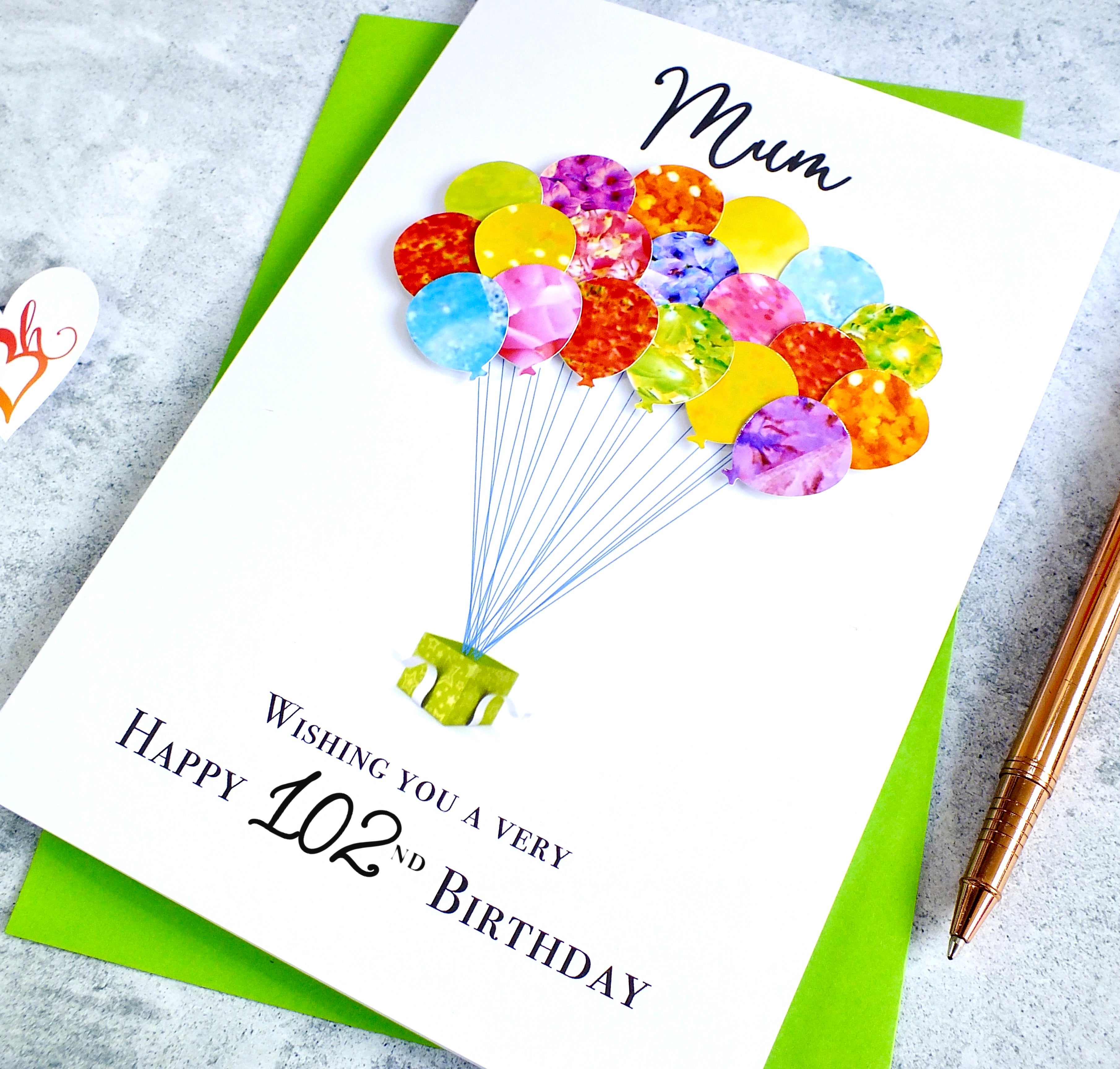 102nd Birthday Card - Balloons, Personalised Age 102
