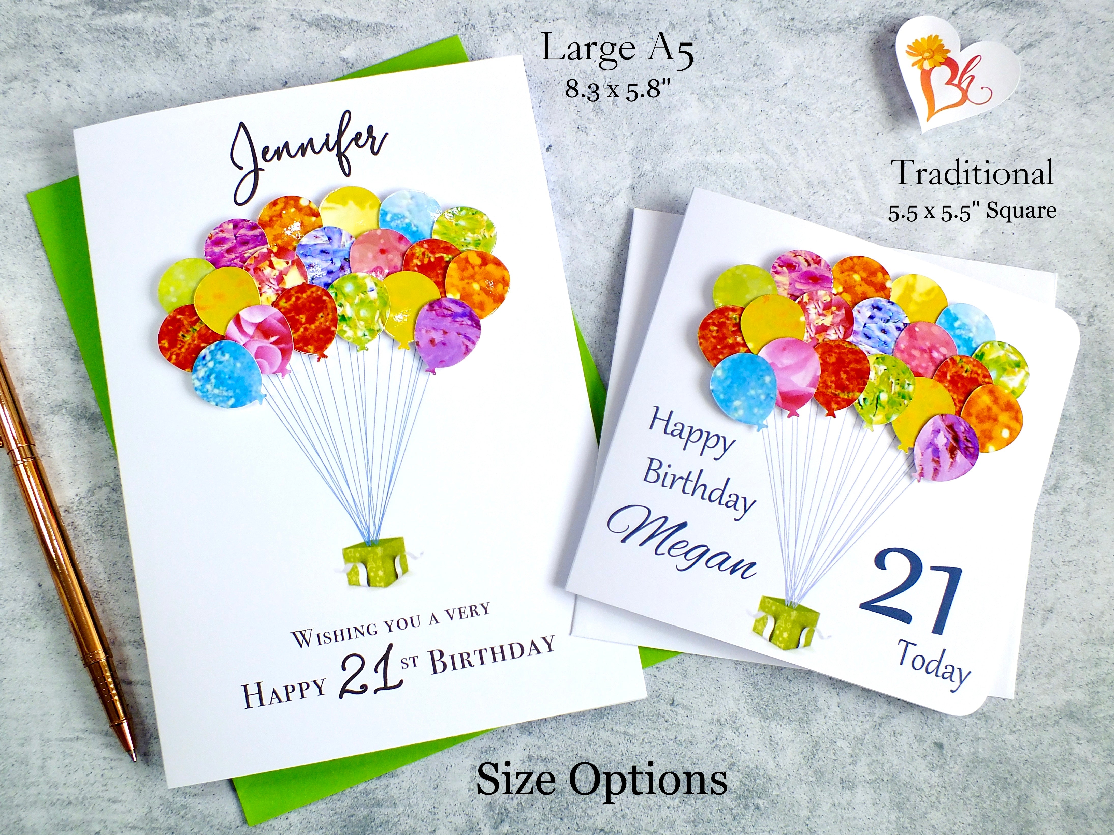 21st Birthday Card - Balloons, Personalised