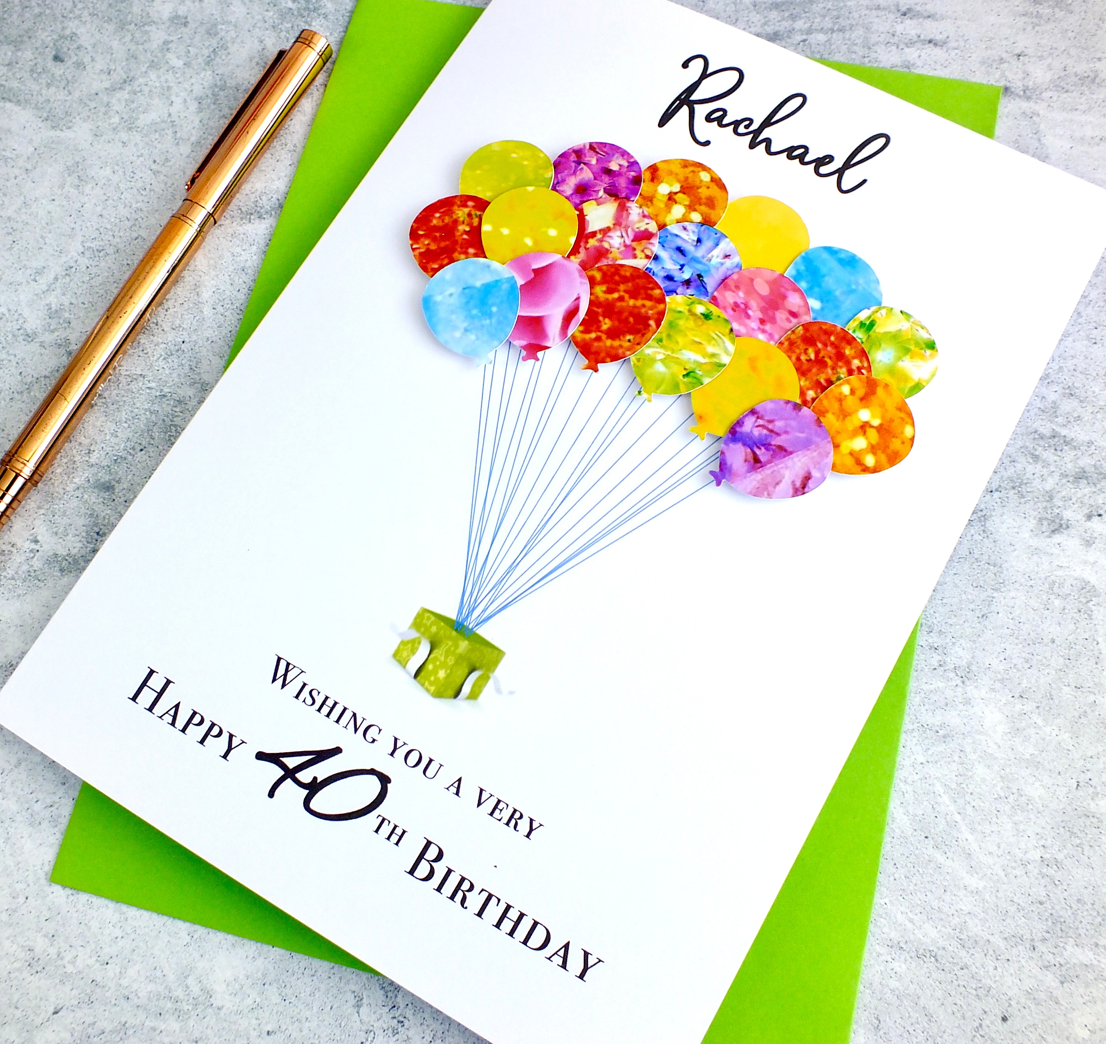 40th Birthday Card - Balloons, Personalised