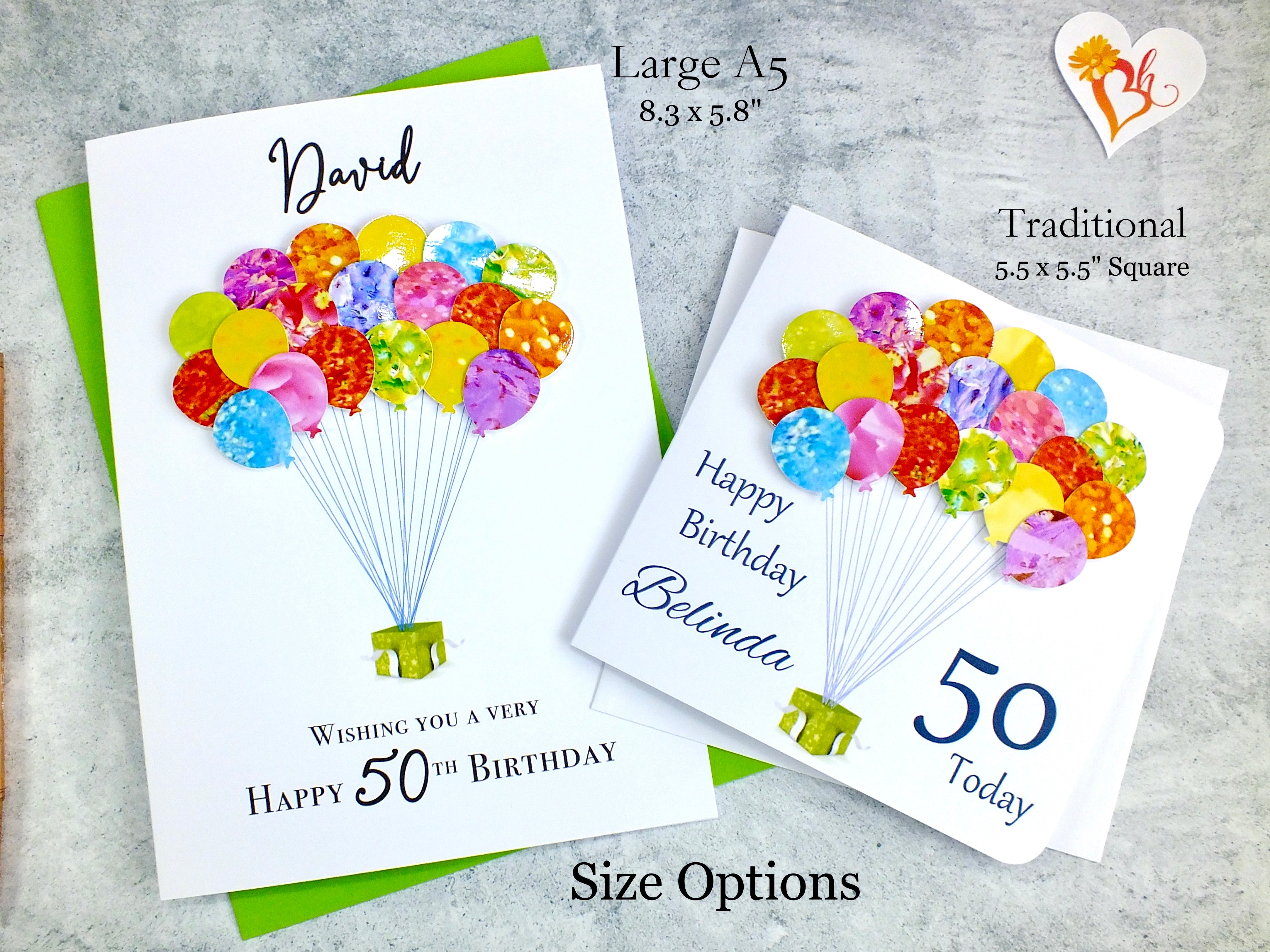 50th Birthday Card - Balloons, Personalised