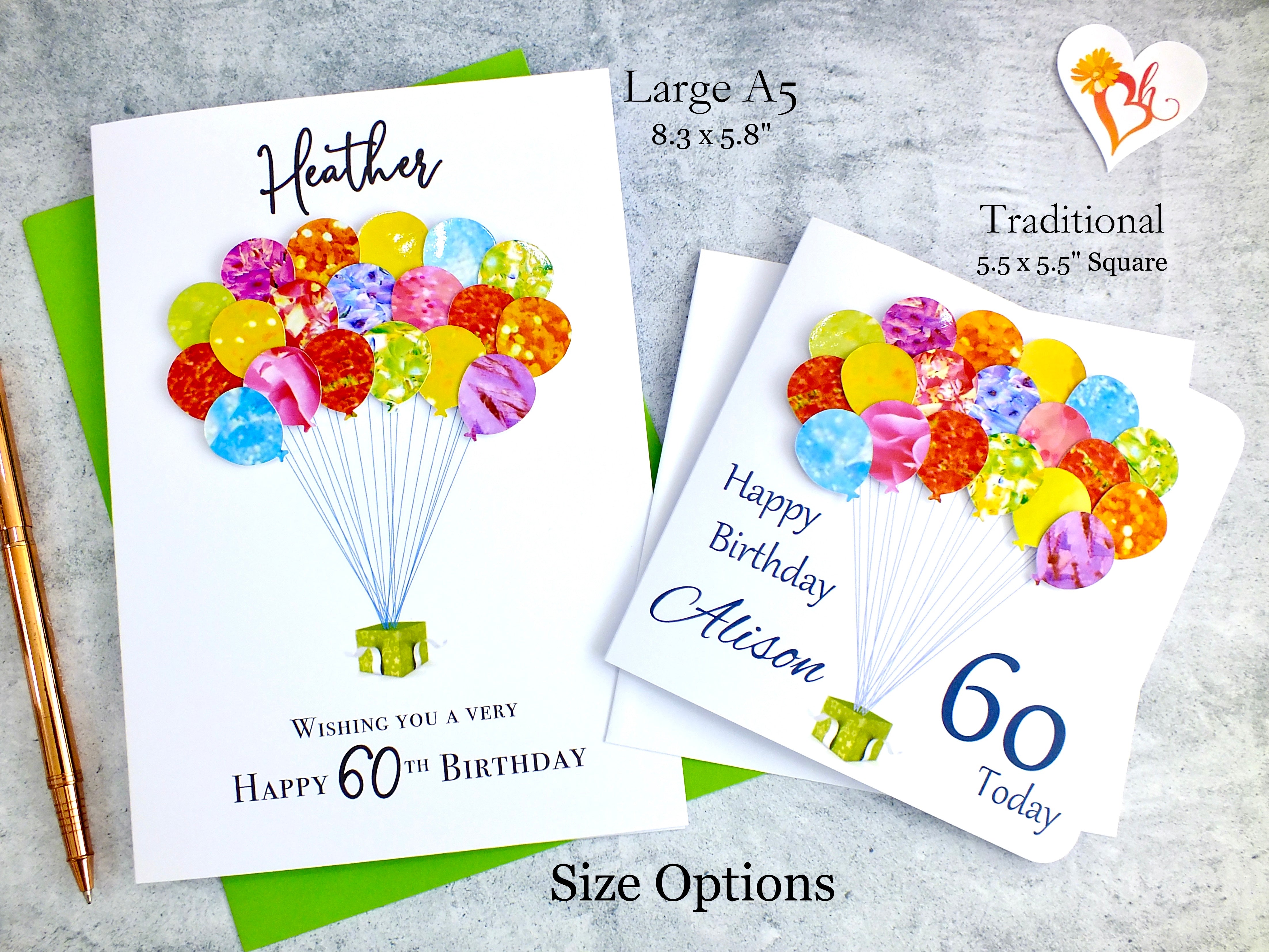 60th Birthday Card - Balloons, Personalised