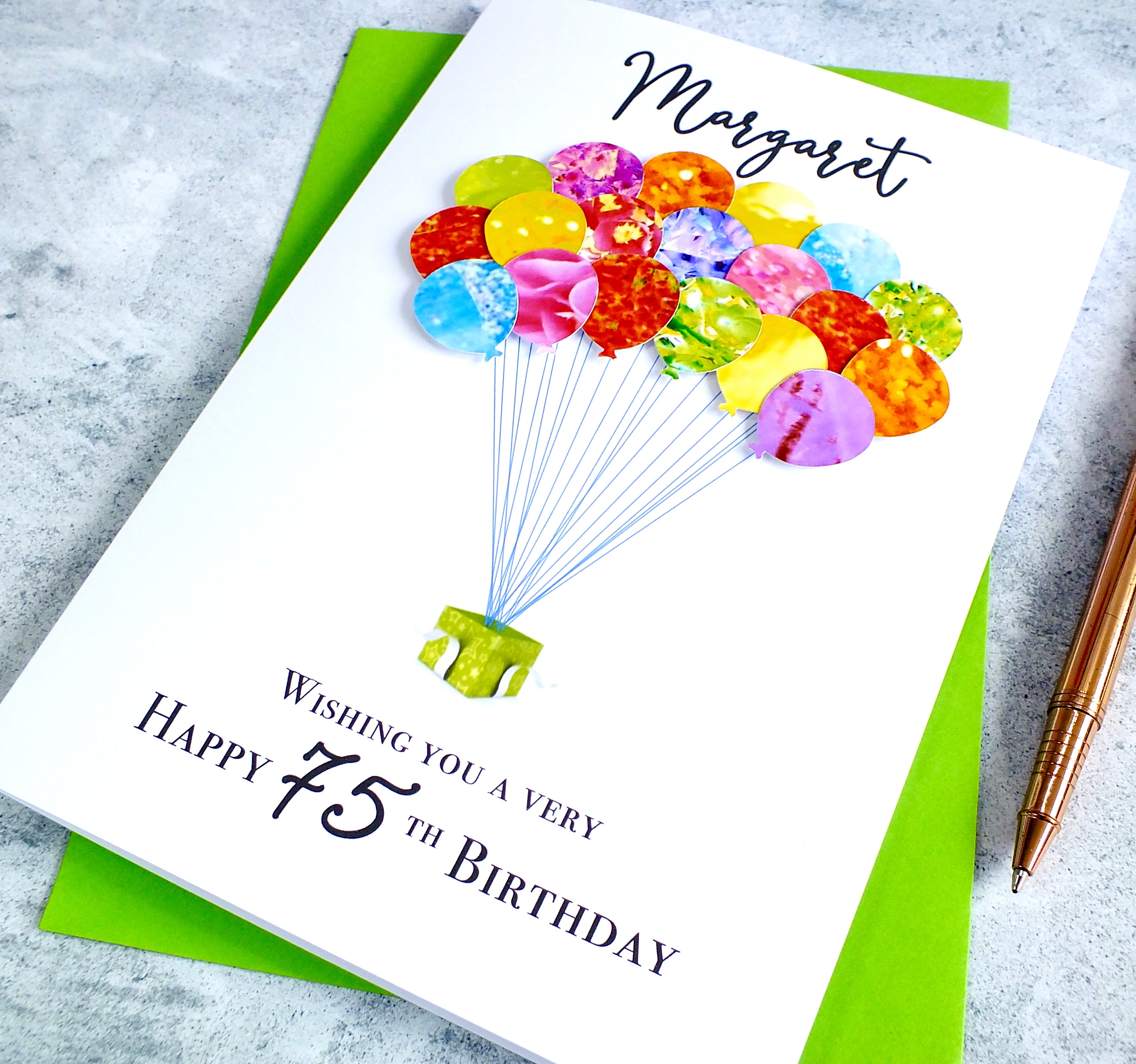 75th Birthday Card - Balloons, Personalised