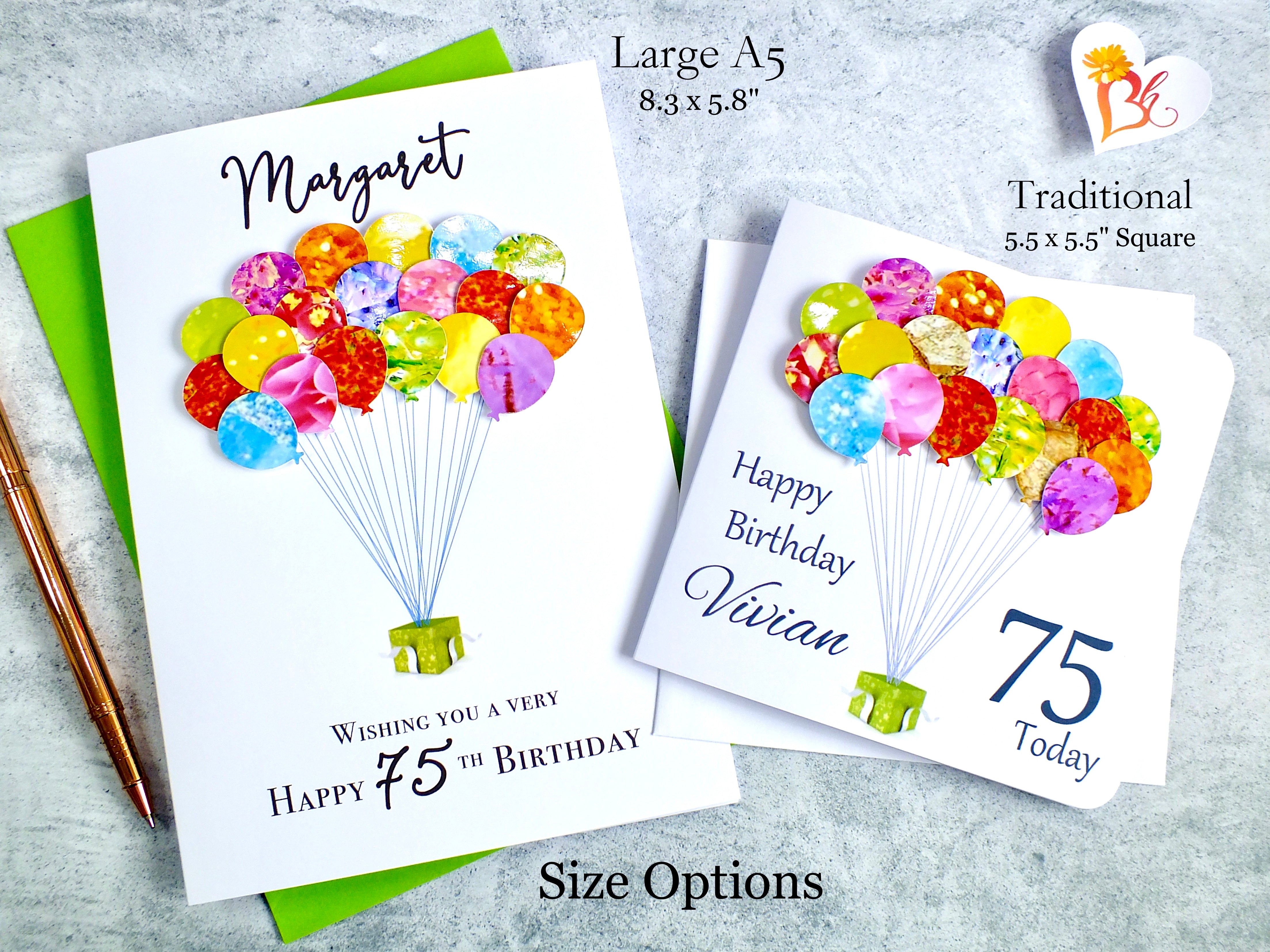 75th Birthday Card - Balloons, Personalised