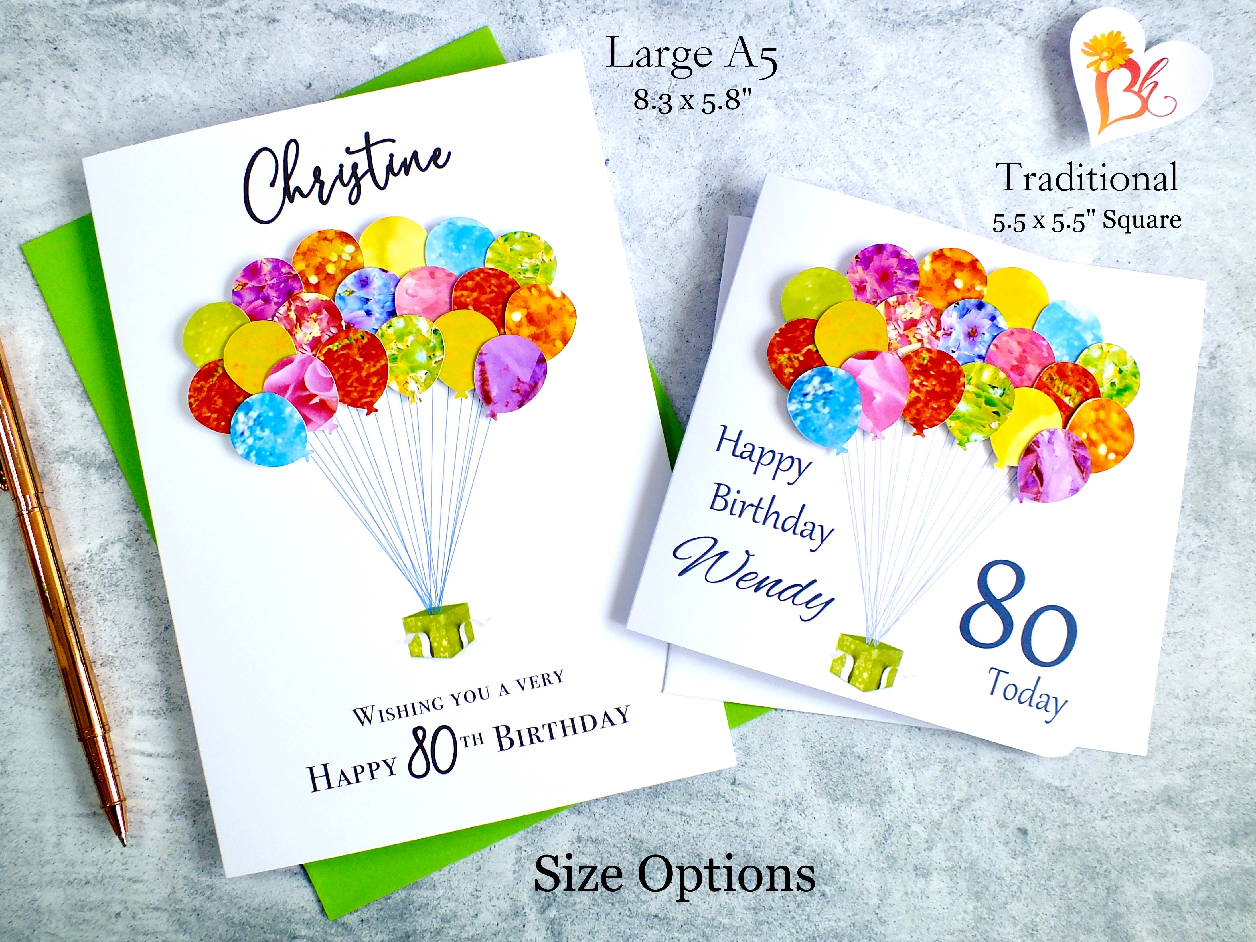 80th Birthday Card - Balloons, Personalised