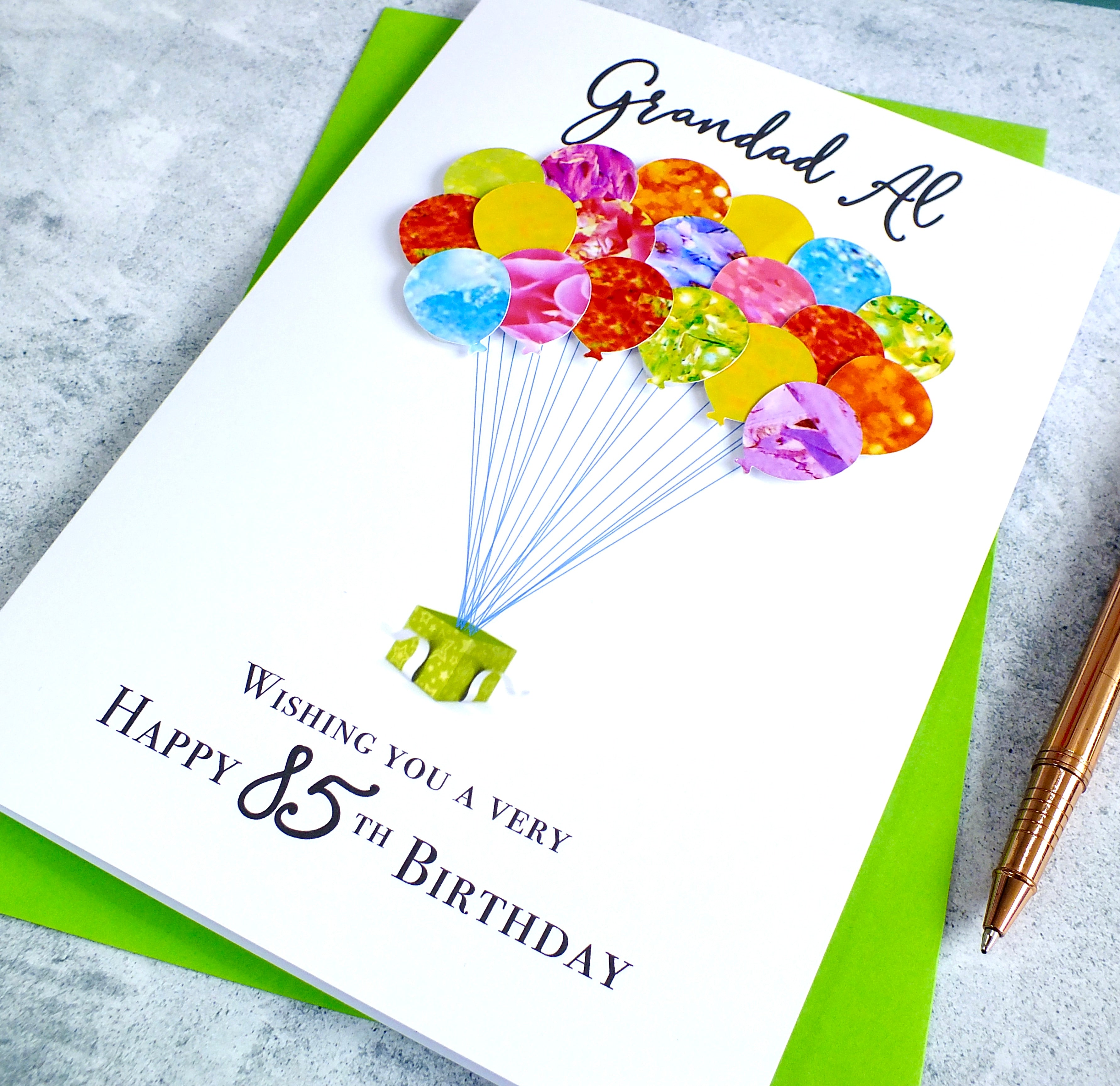 85th Birthday Card - Balloons, Personalised