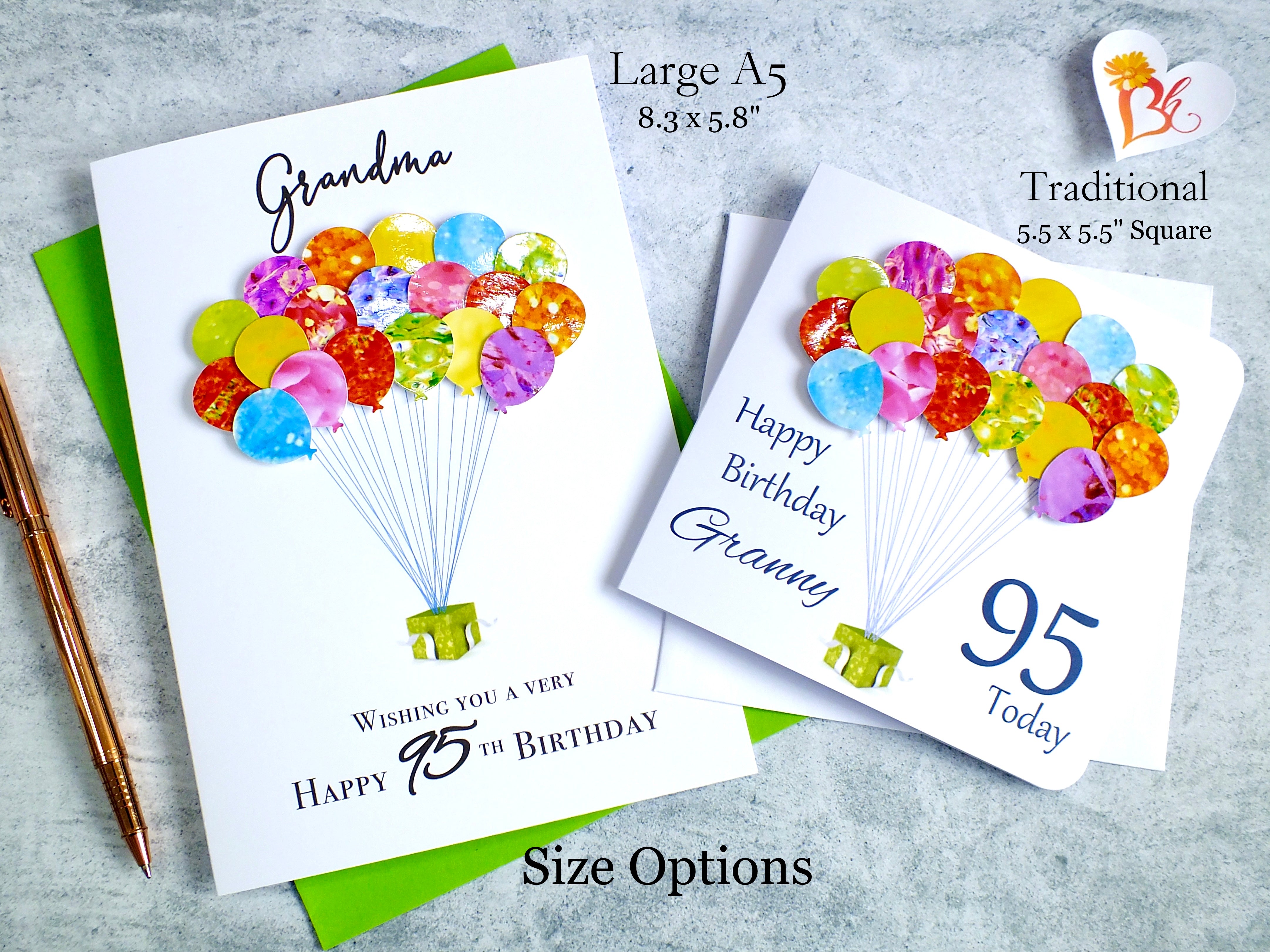 95th Birthday Card - Balloons, Personalised