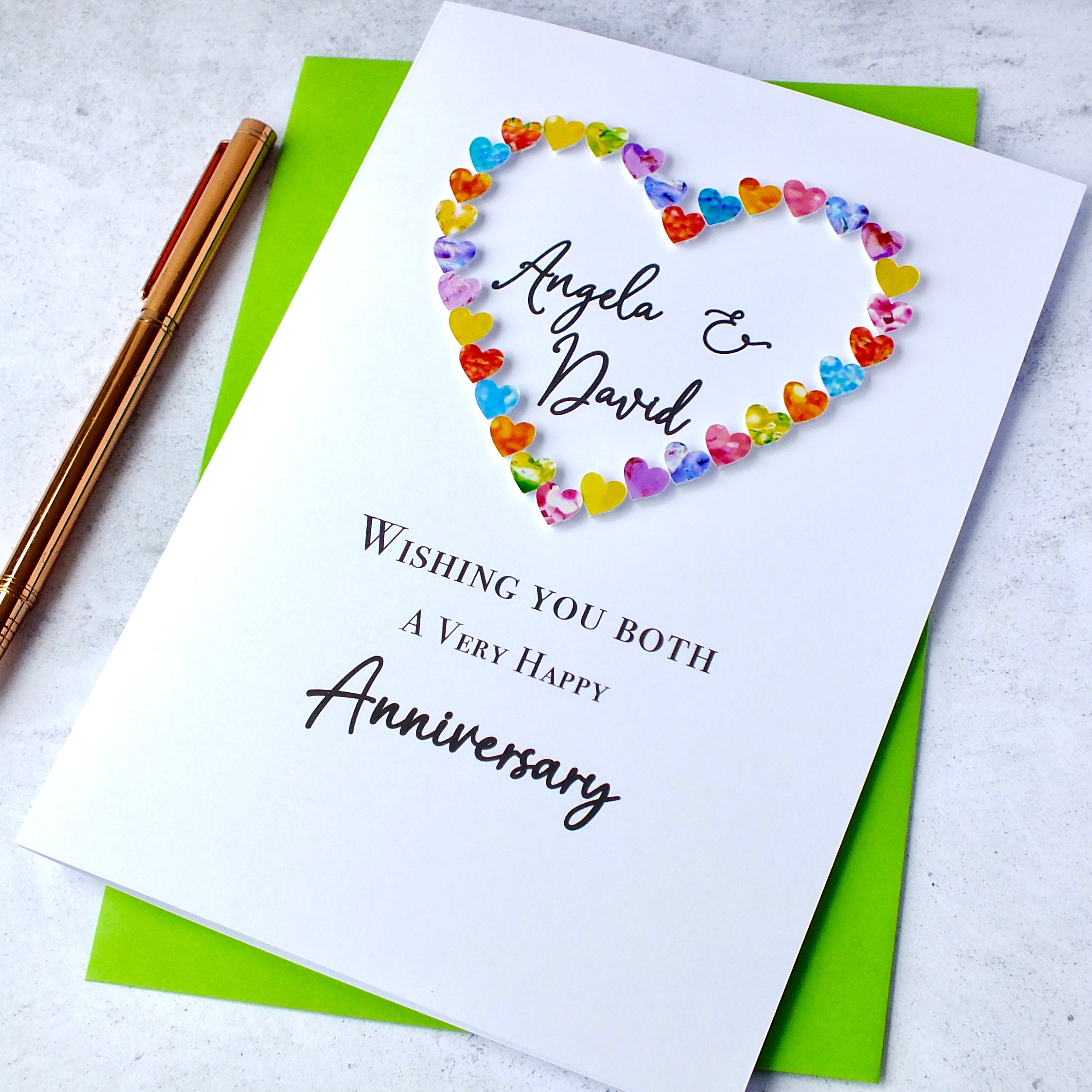 Personalised Anniversary Card - Colourful Hearts