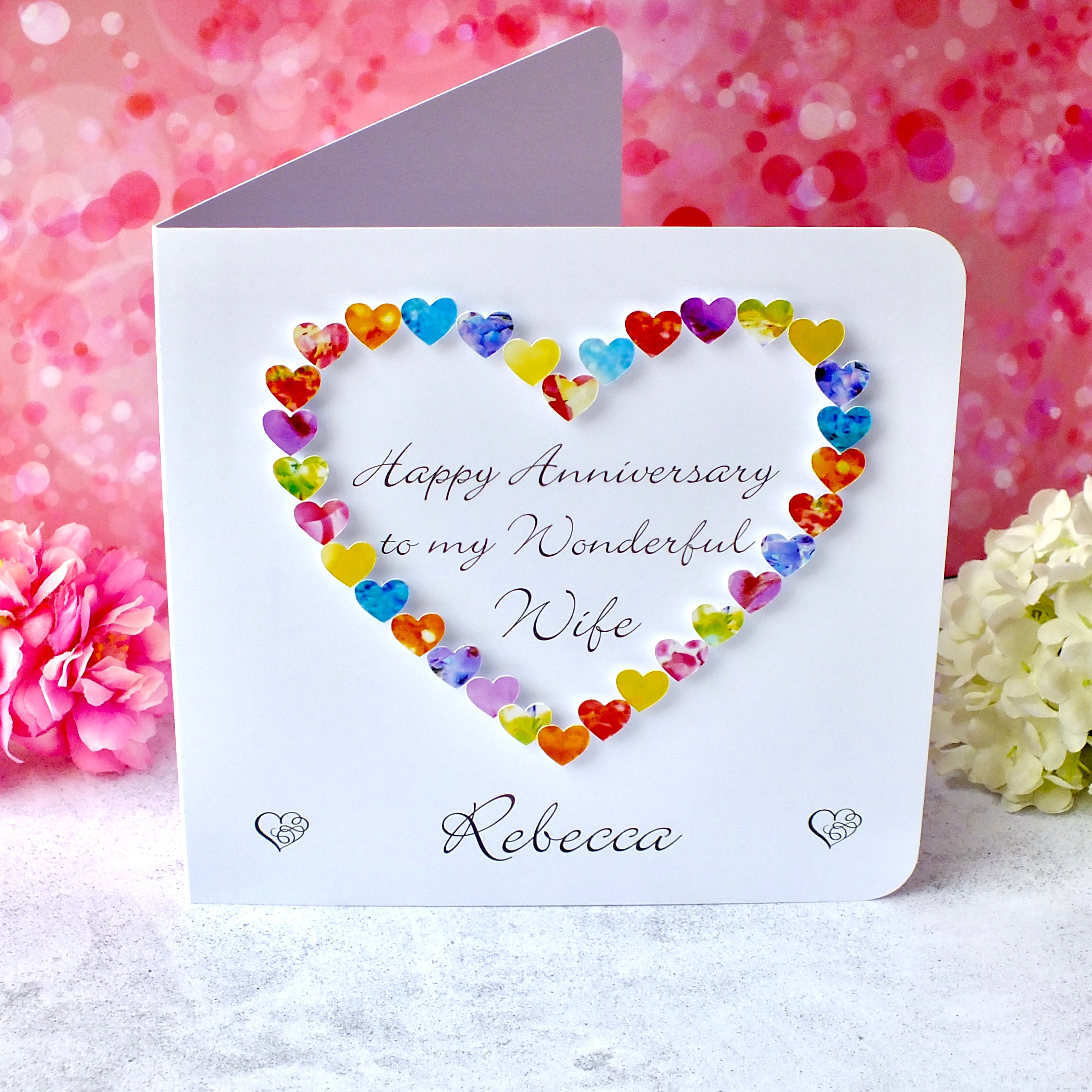 Wedding Anniversary Card for Wife - Multi Hearts