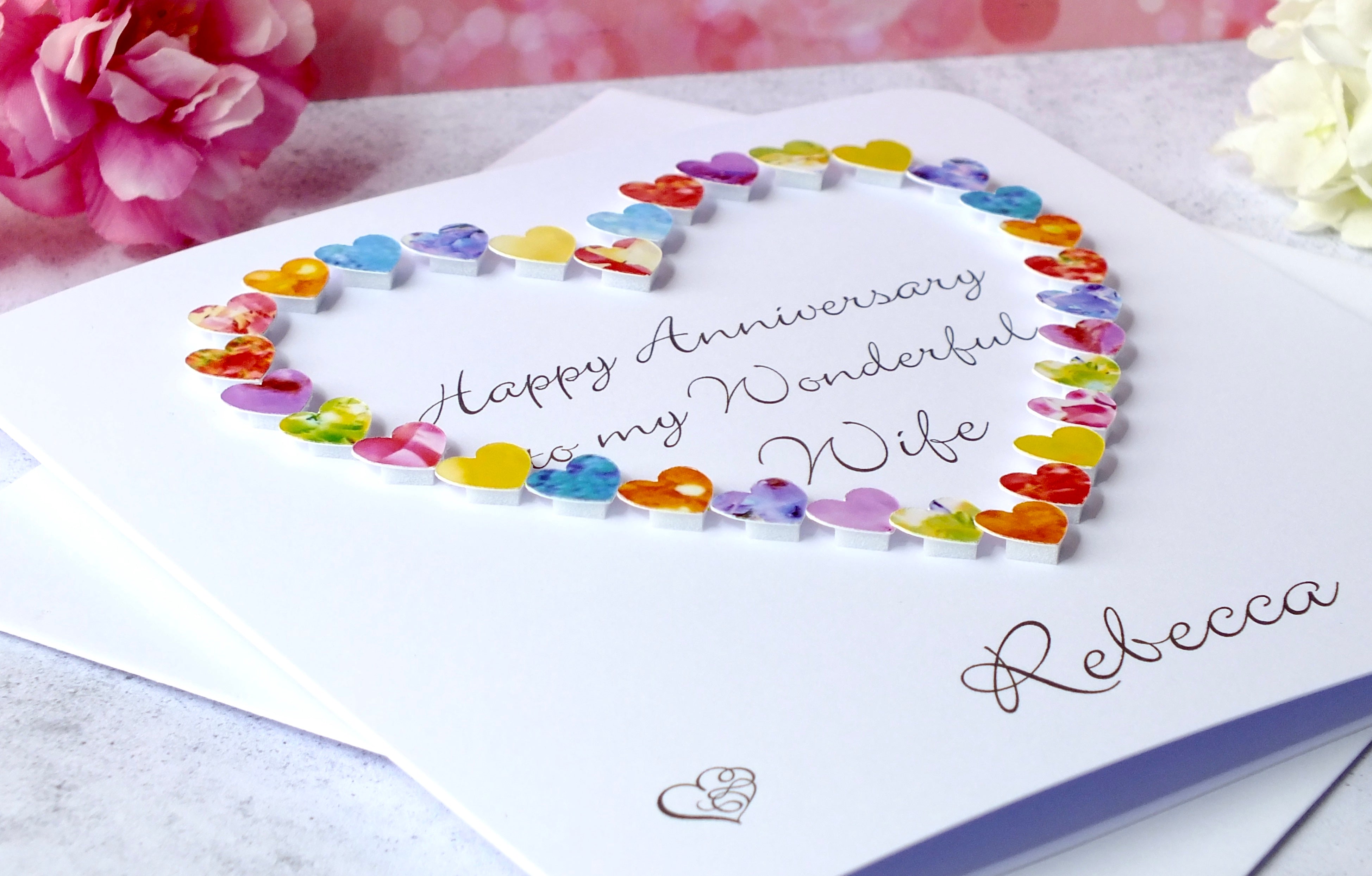 Wedding Anniversary Card for Wife - Multi Hearts