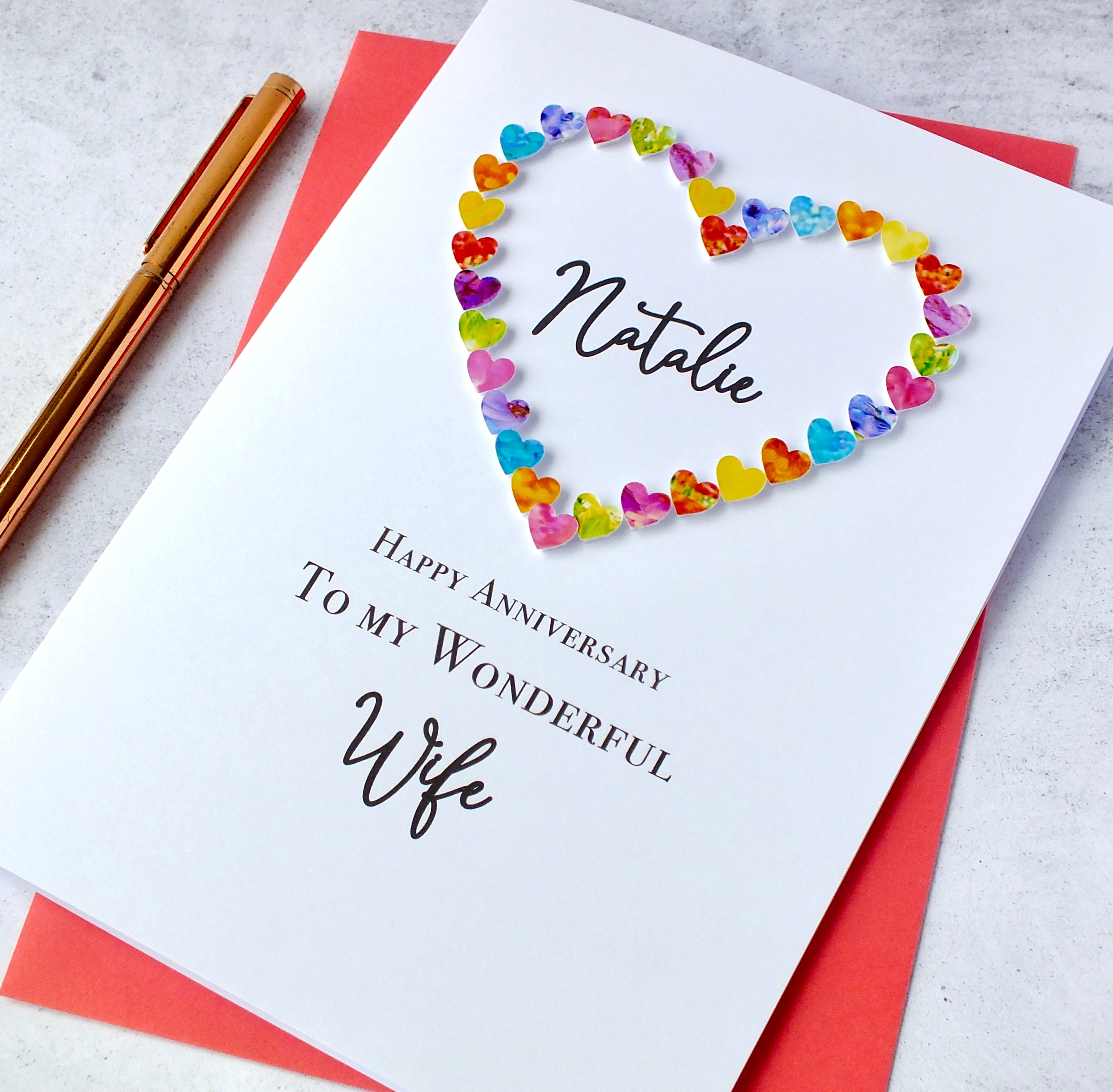 Wedding Anniversary Card for Wife - Multi Hearts