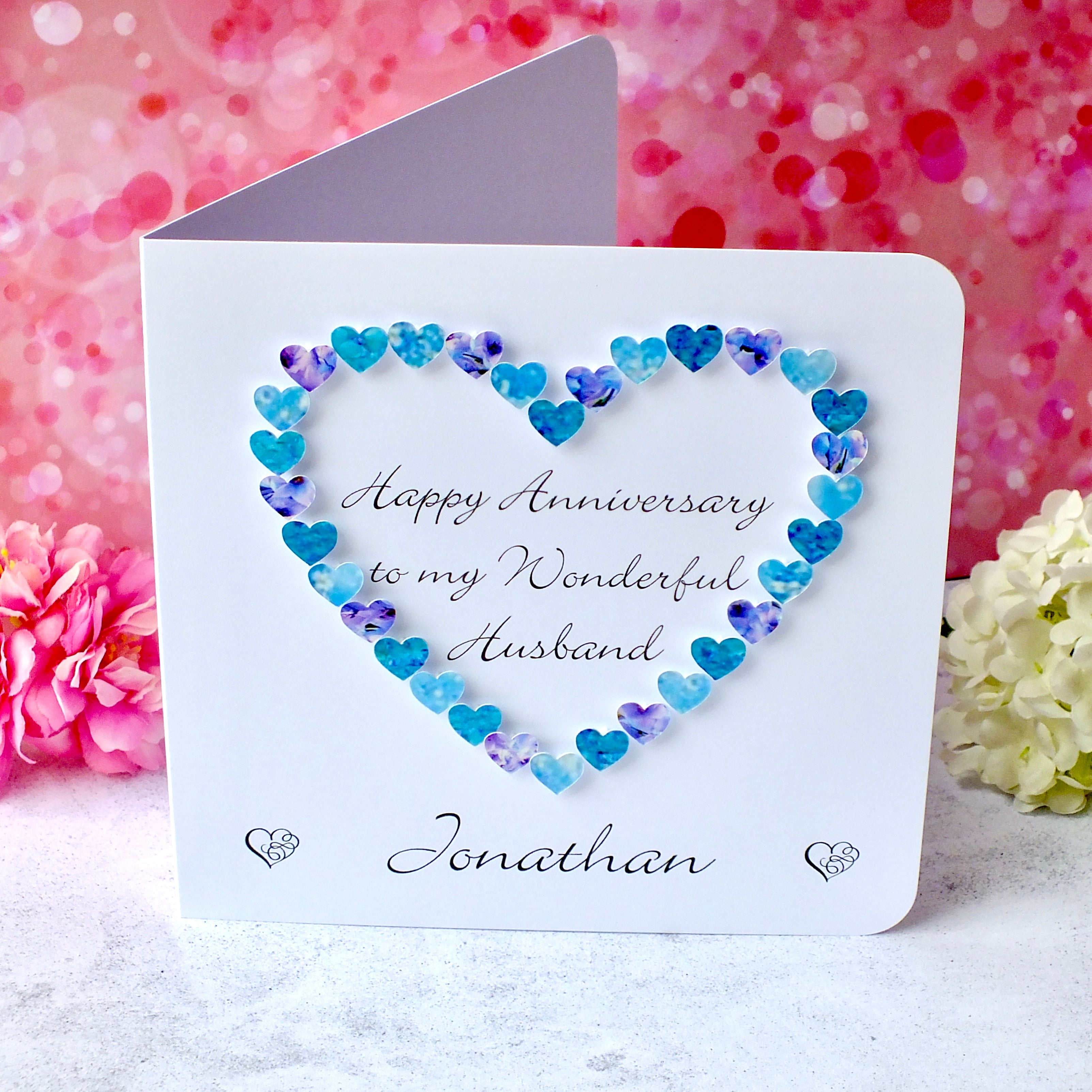 Wedding Anniversary Card for Husband - Blue Hearts