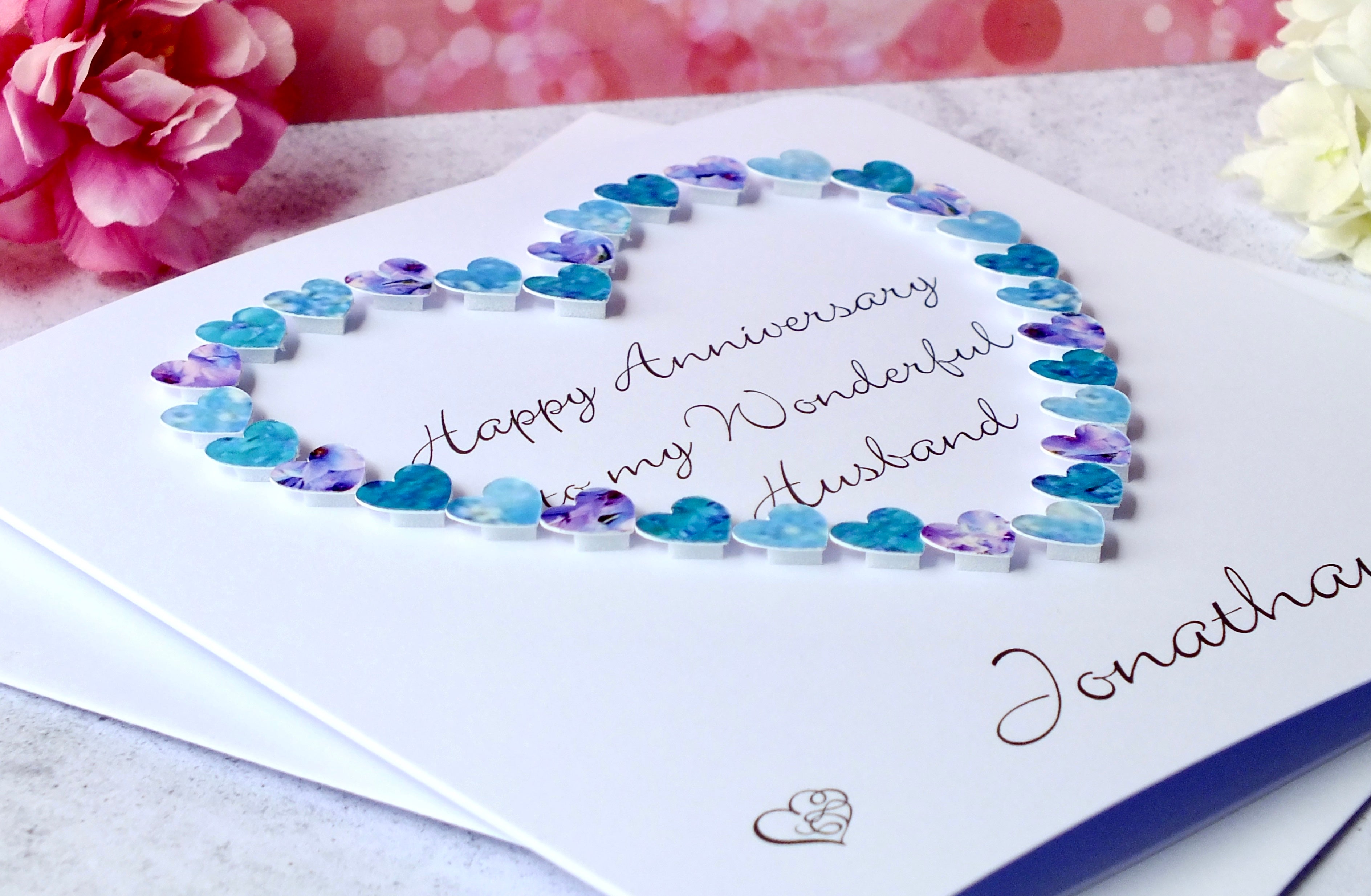 Wedding Anniversary Card for Husband - Blue Hearts