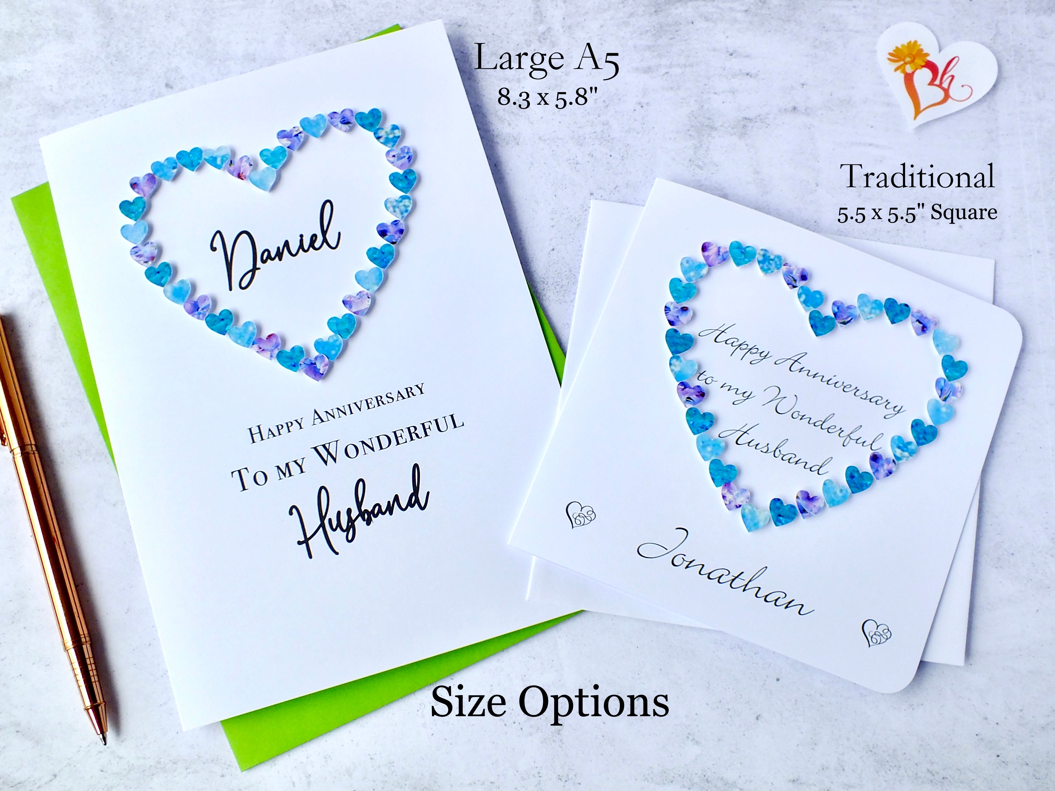 Wedding Anniversary Card for Husband - Blue Hearts