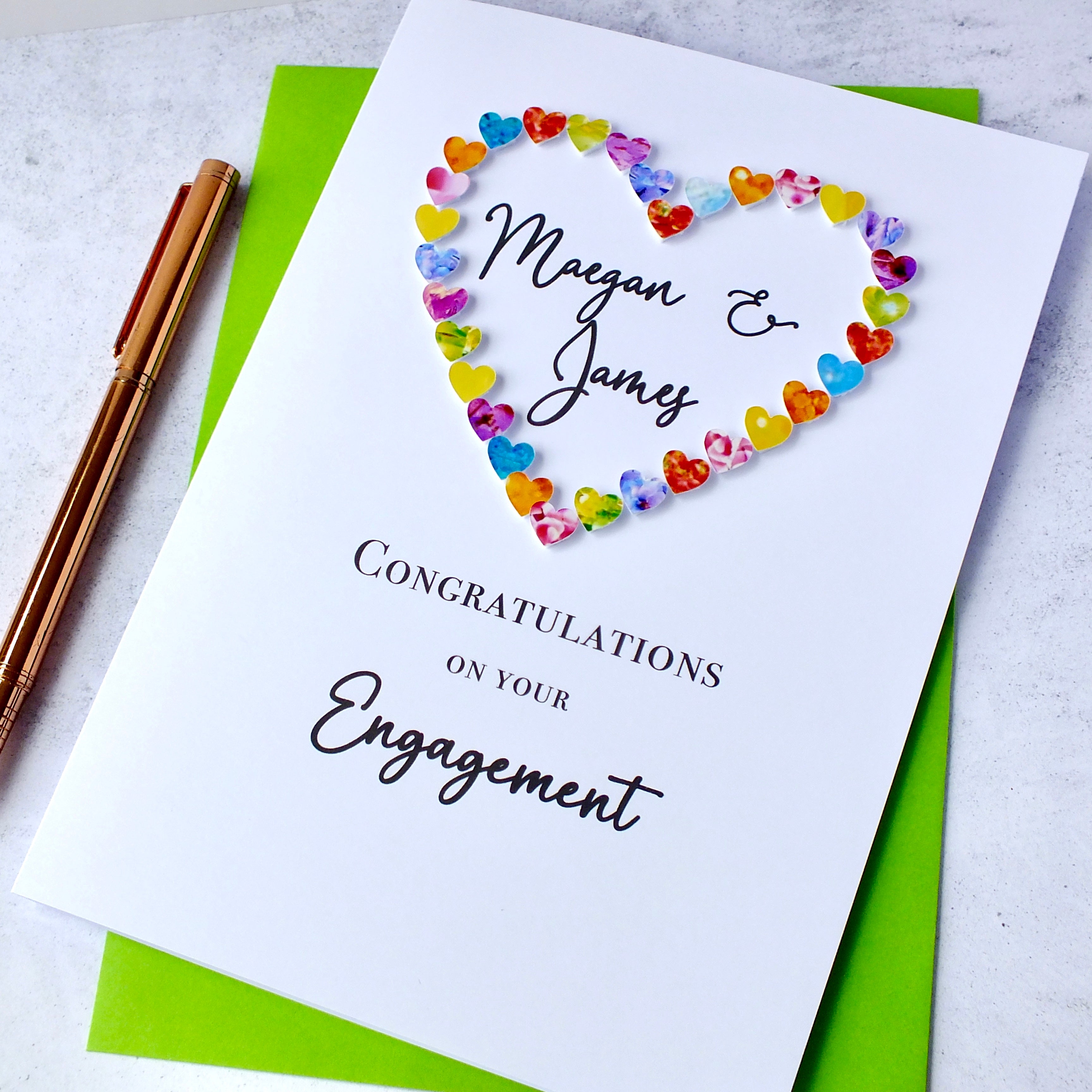 On Your Engagement Card - Personalised Hearts
