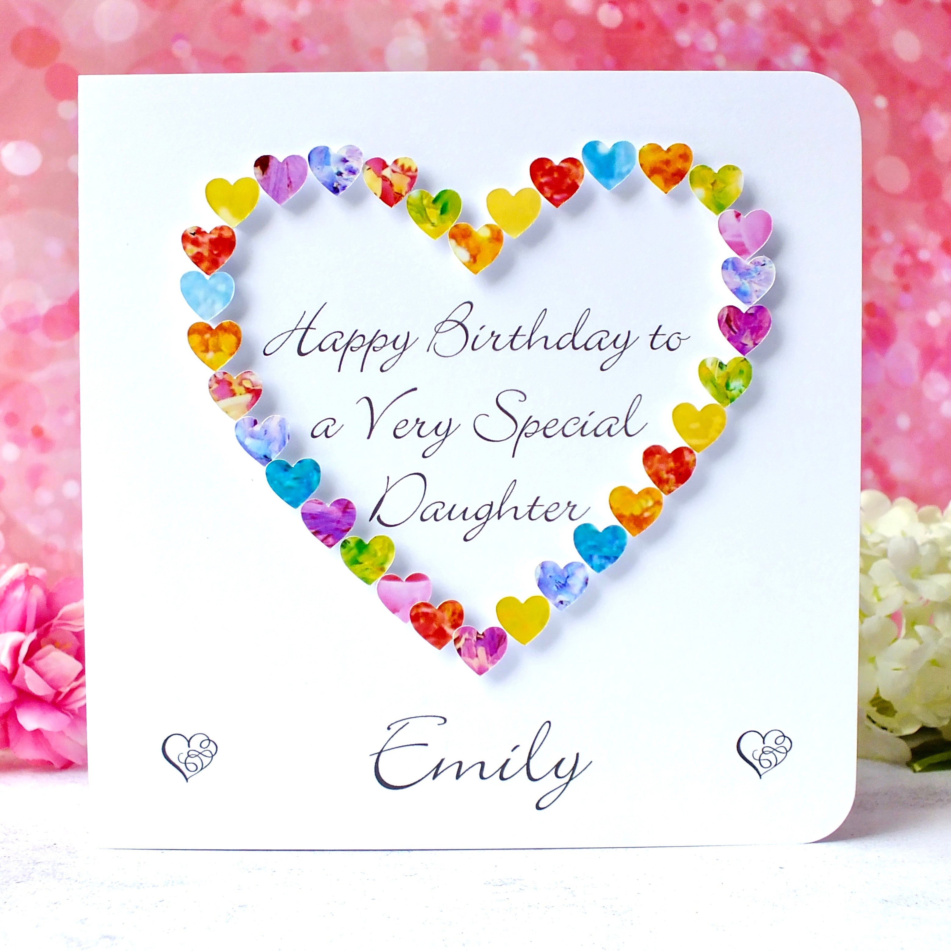Daughter Birthday Card - Multi Coloured Hearts