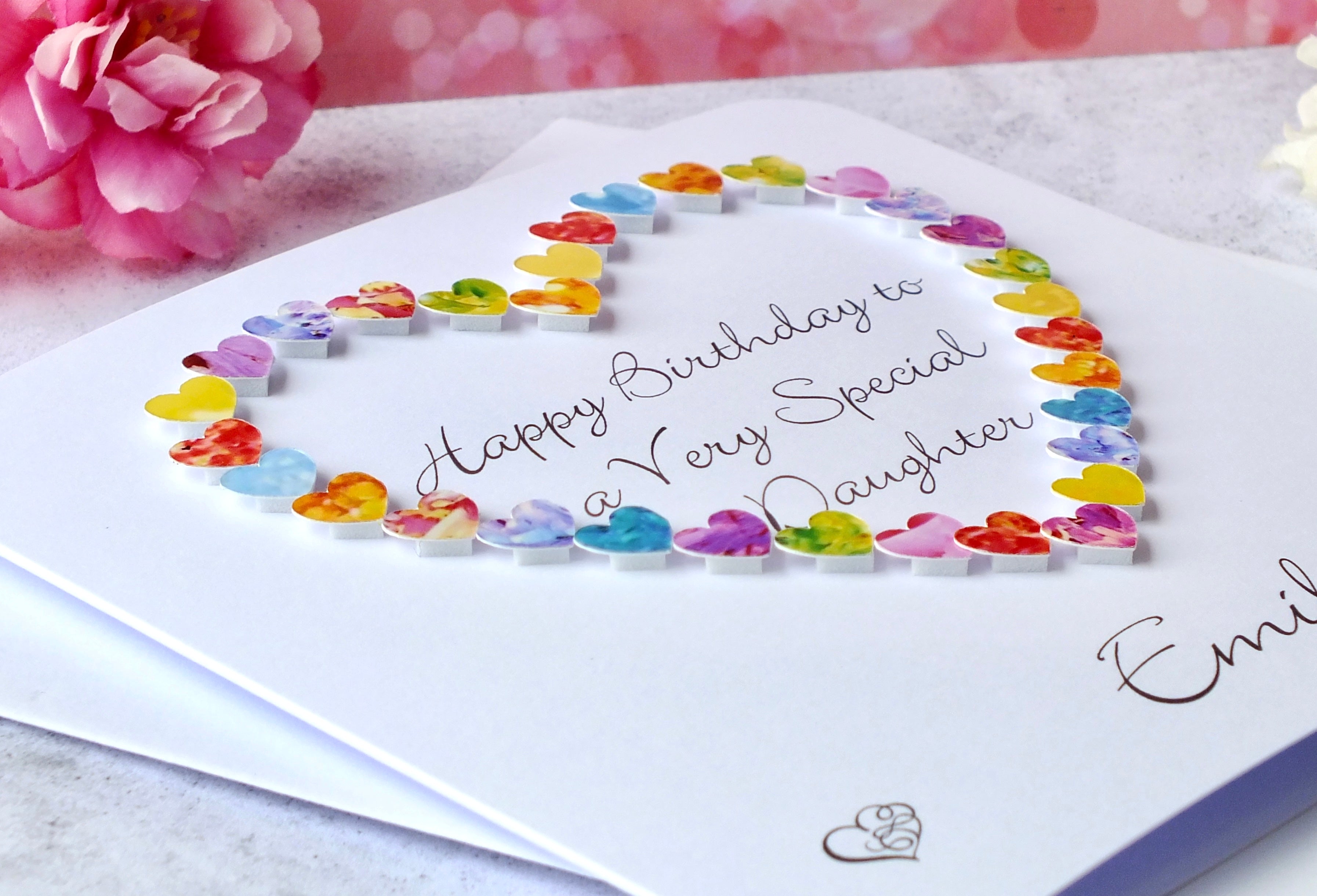 Daughter Birthday Card - Multi Coloured Hearts