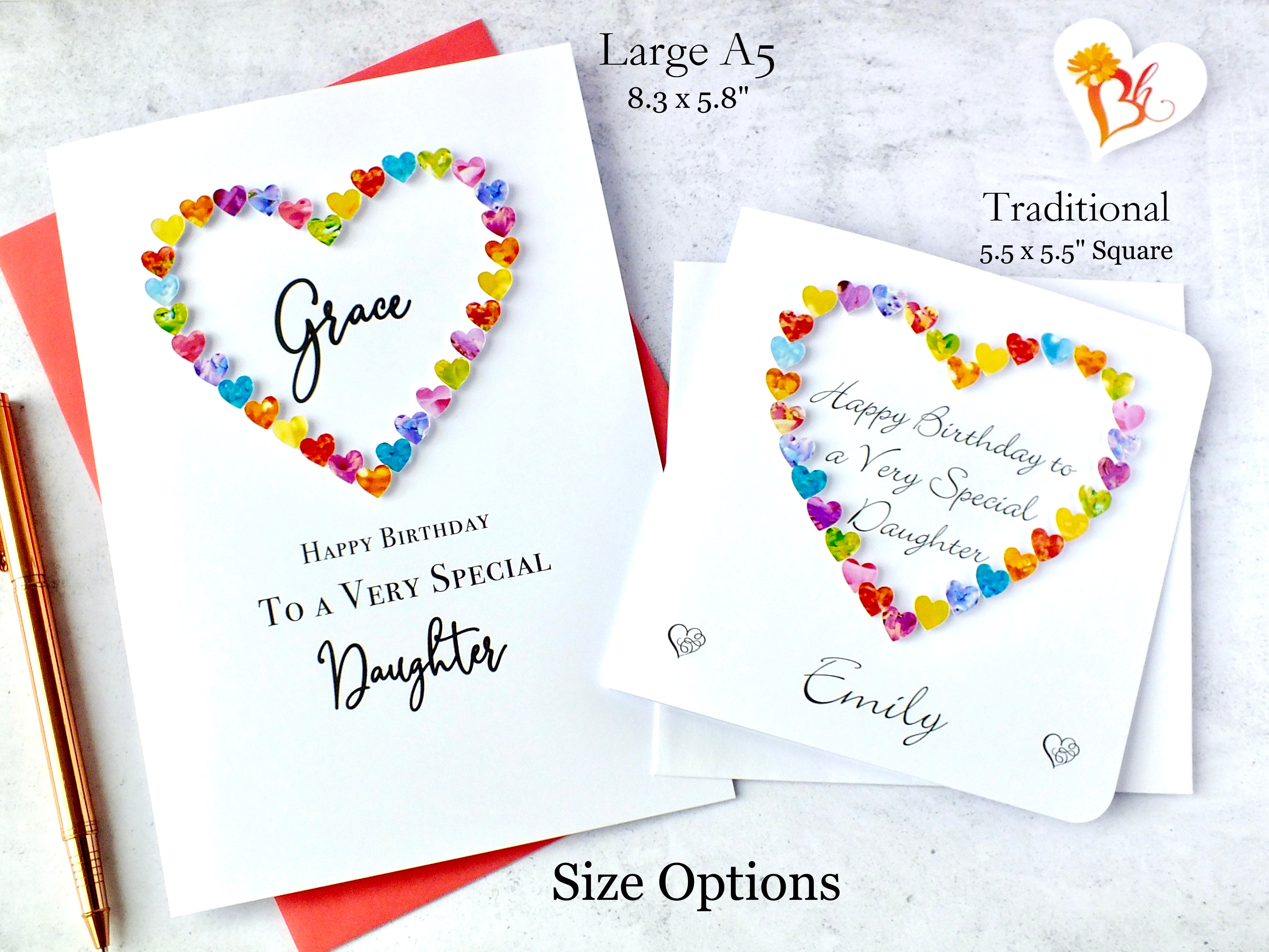 Daughter Birthday Card - Multi Coloured Hearts