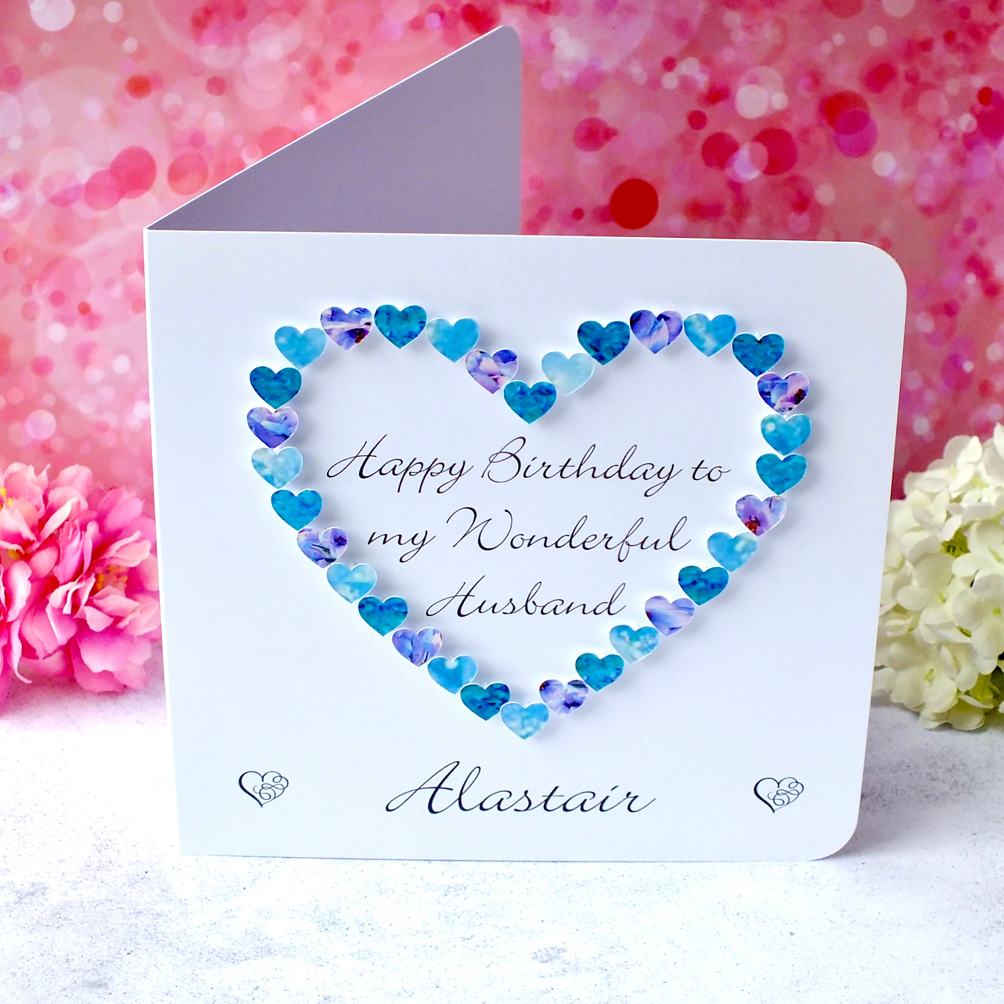 Personalised Husband Birthday Card - Hearts