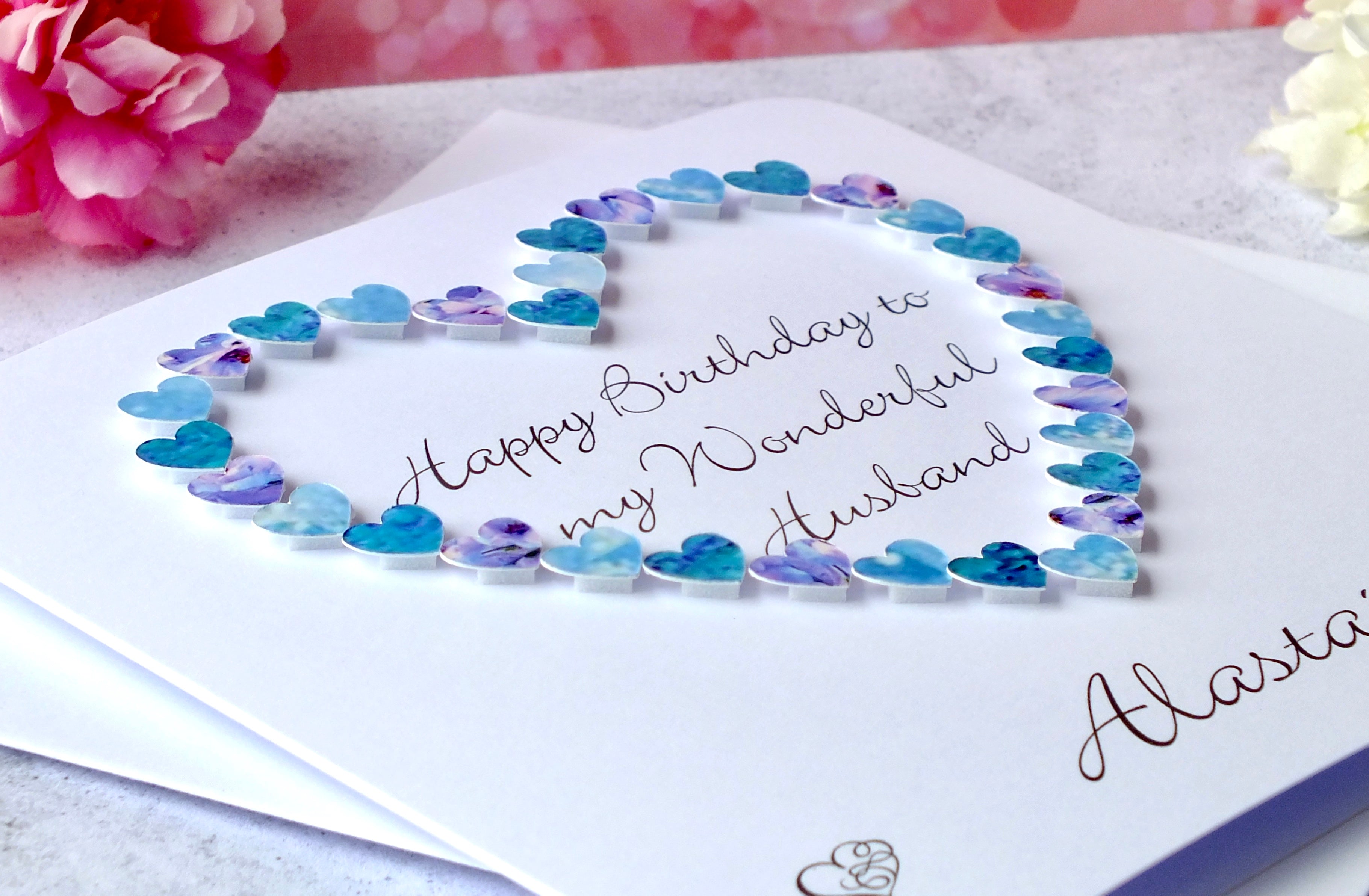 Personalised Husband Birthday Card - Hearts