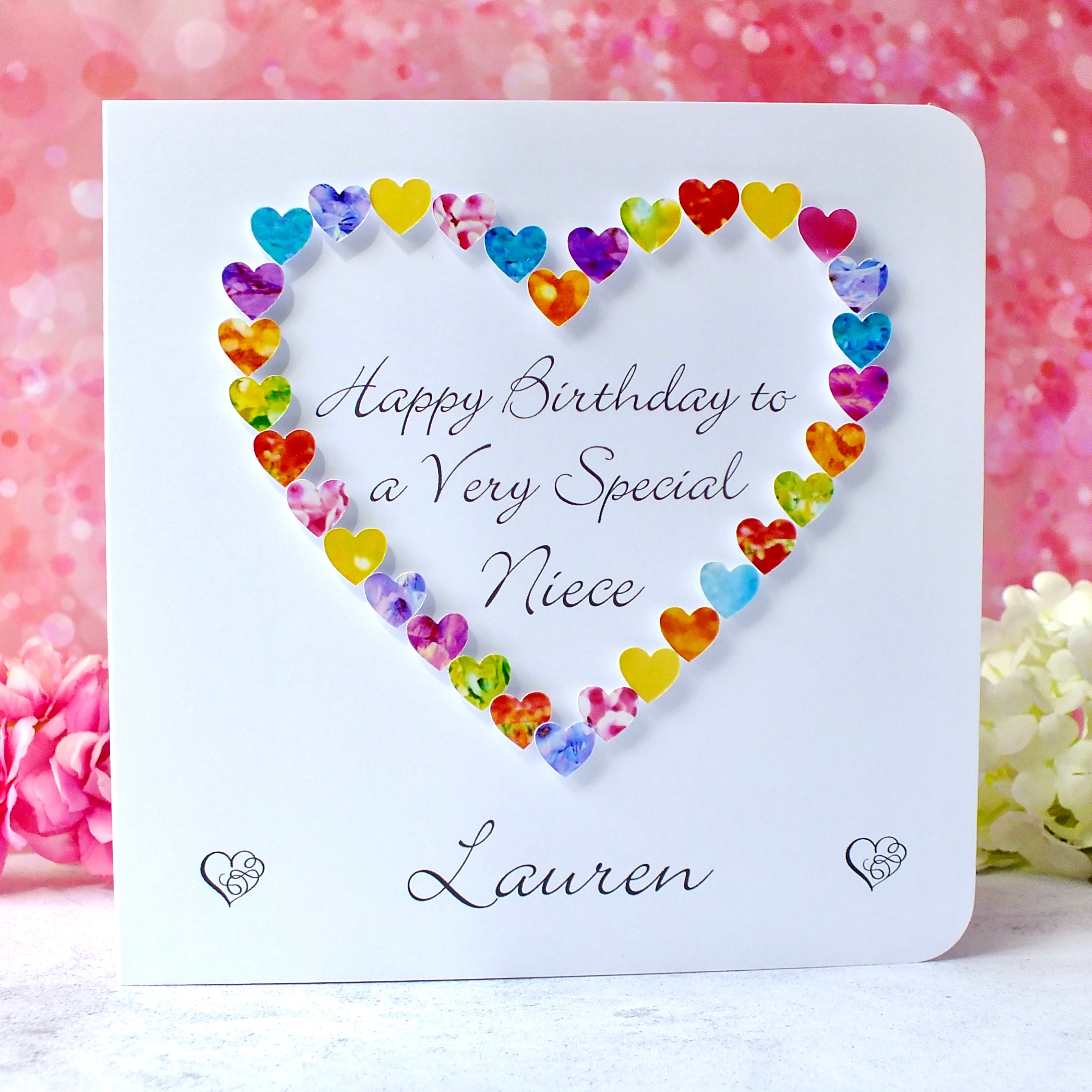Birthday Card for Niece - Multi Coloured Hearts