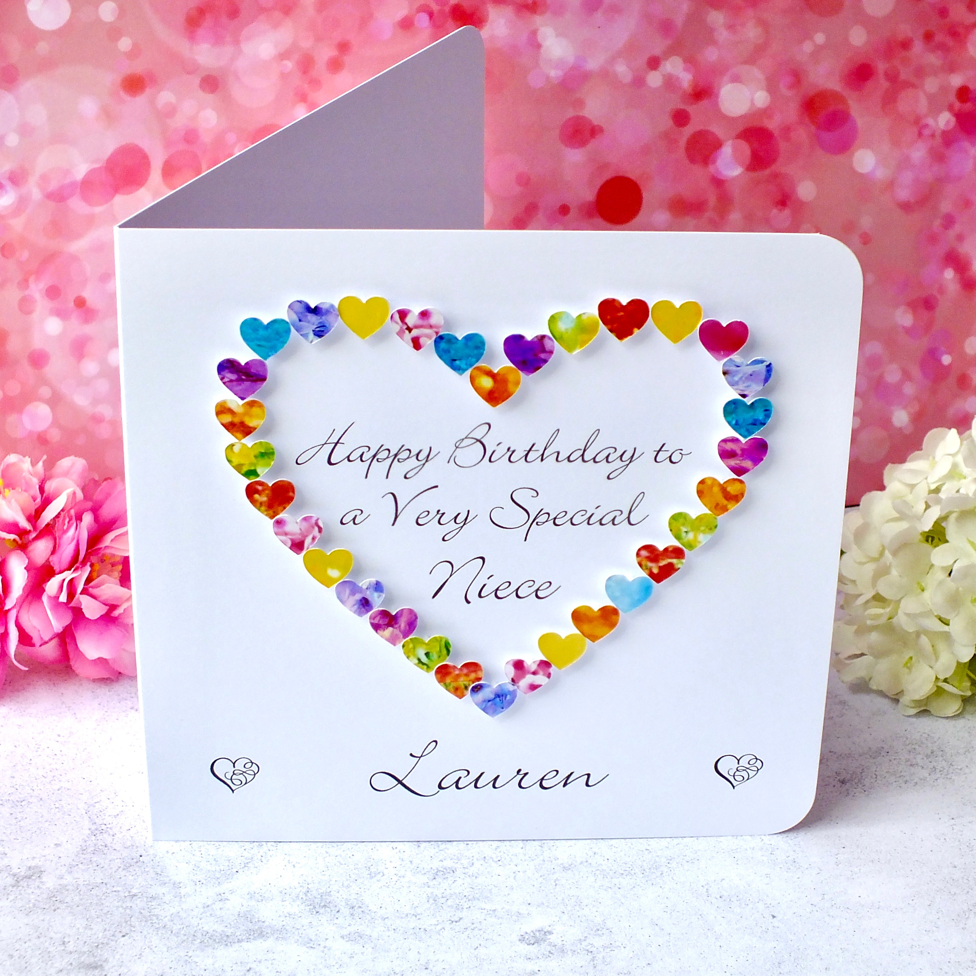Birthday Card for Niece - Multi Coloured Hearts