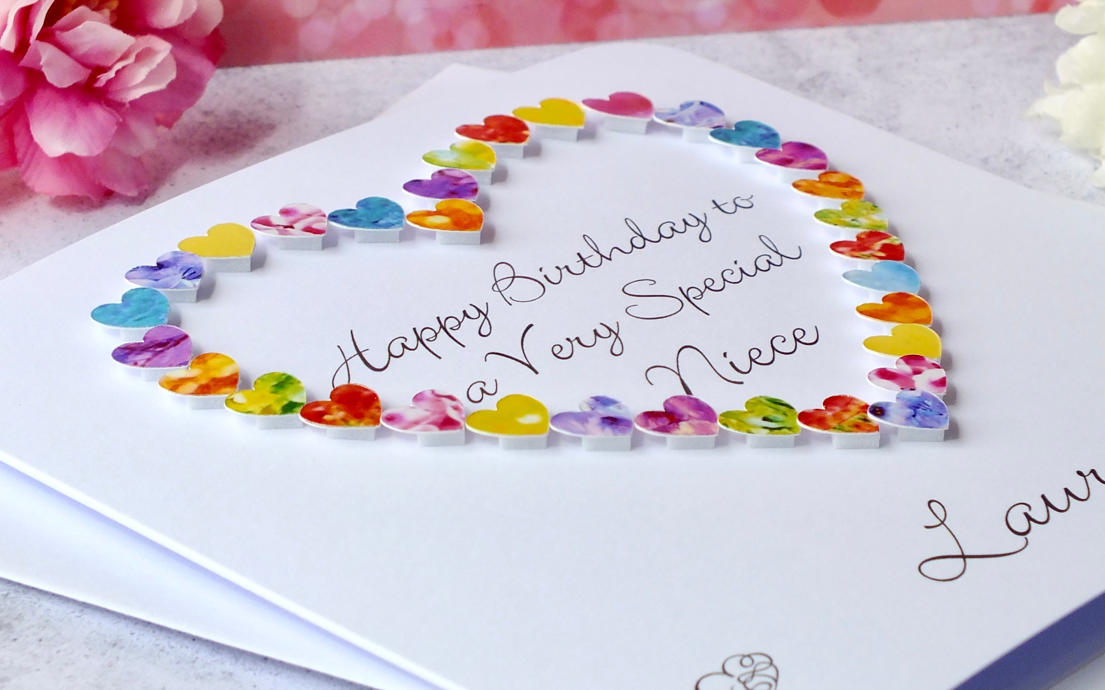 Birthday Card for Niece - Multi Coloured Hearts