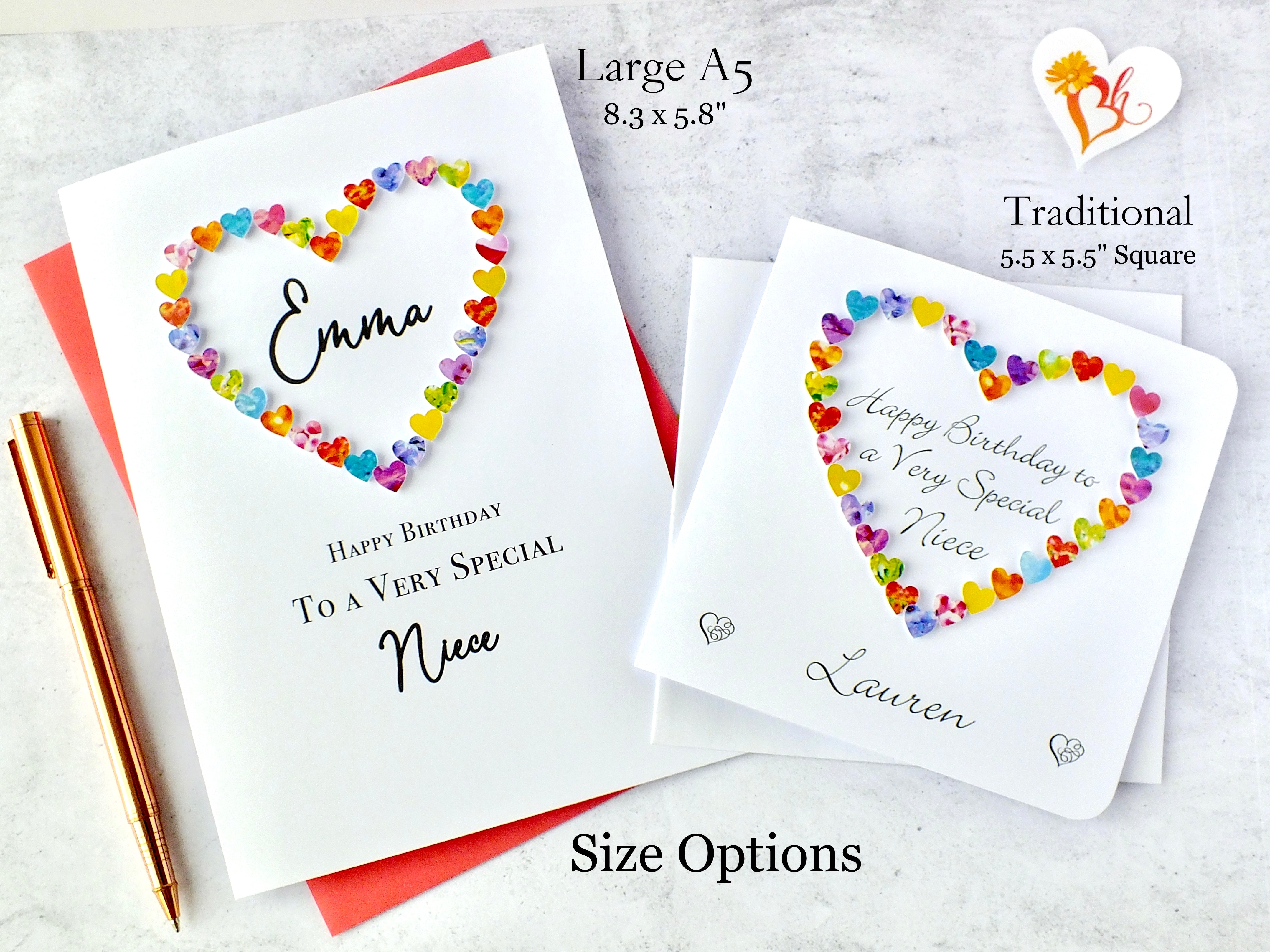 Birthday Card for Niece - Multi Coloured Hearts