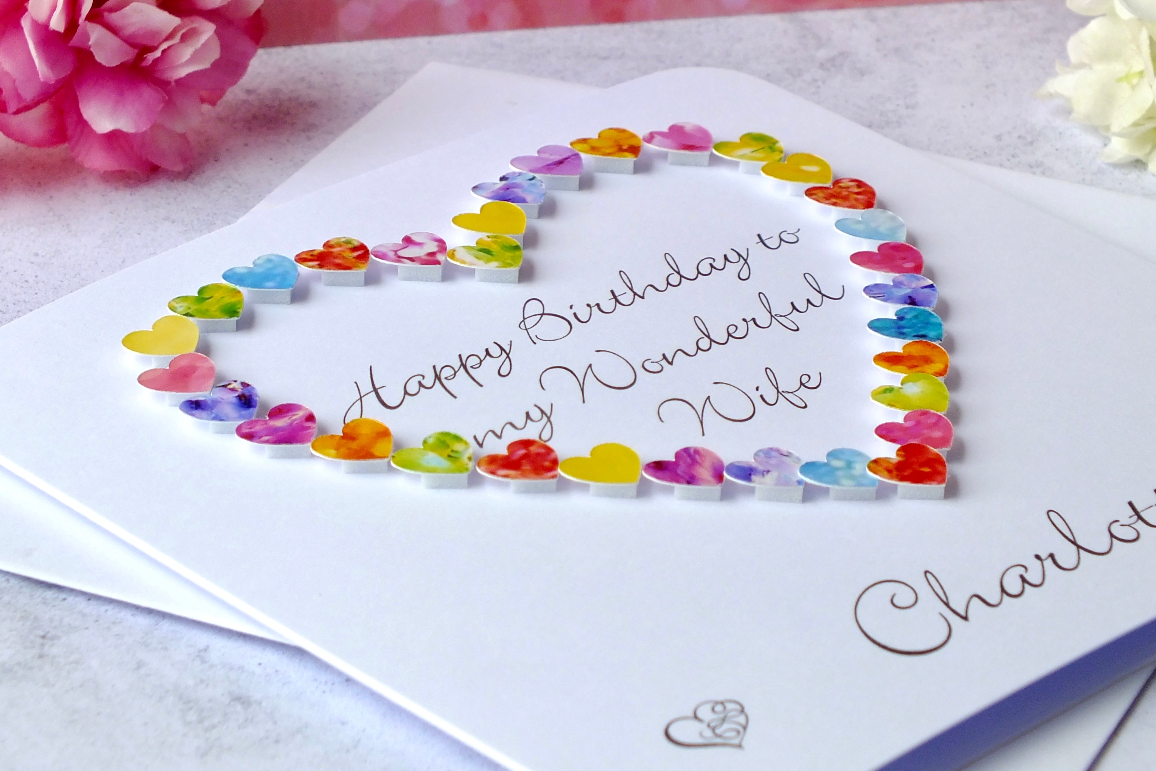 Birthday Card for Wife - Multi-Coloured Hearts