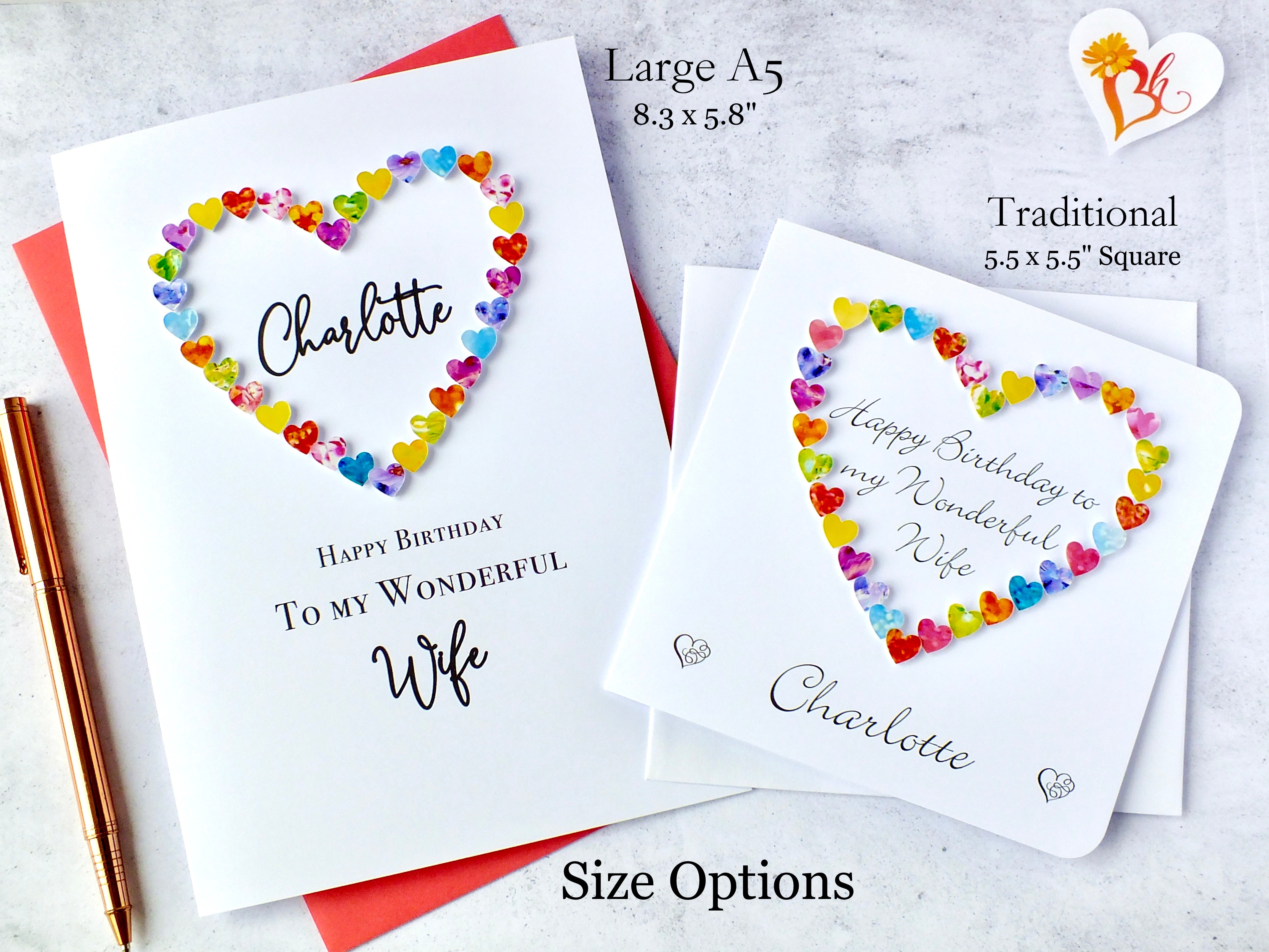 Birthday Card for Wife - Multi-Coloured Hearts