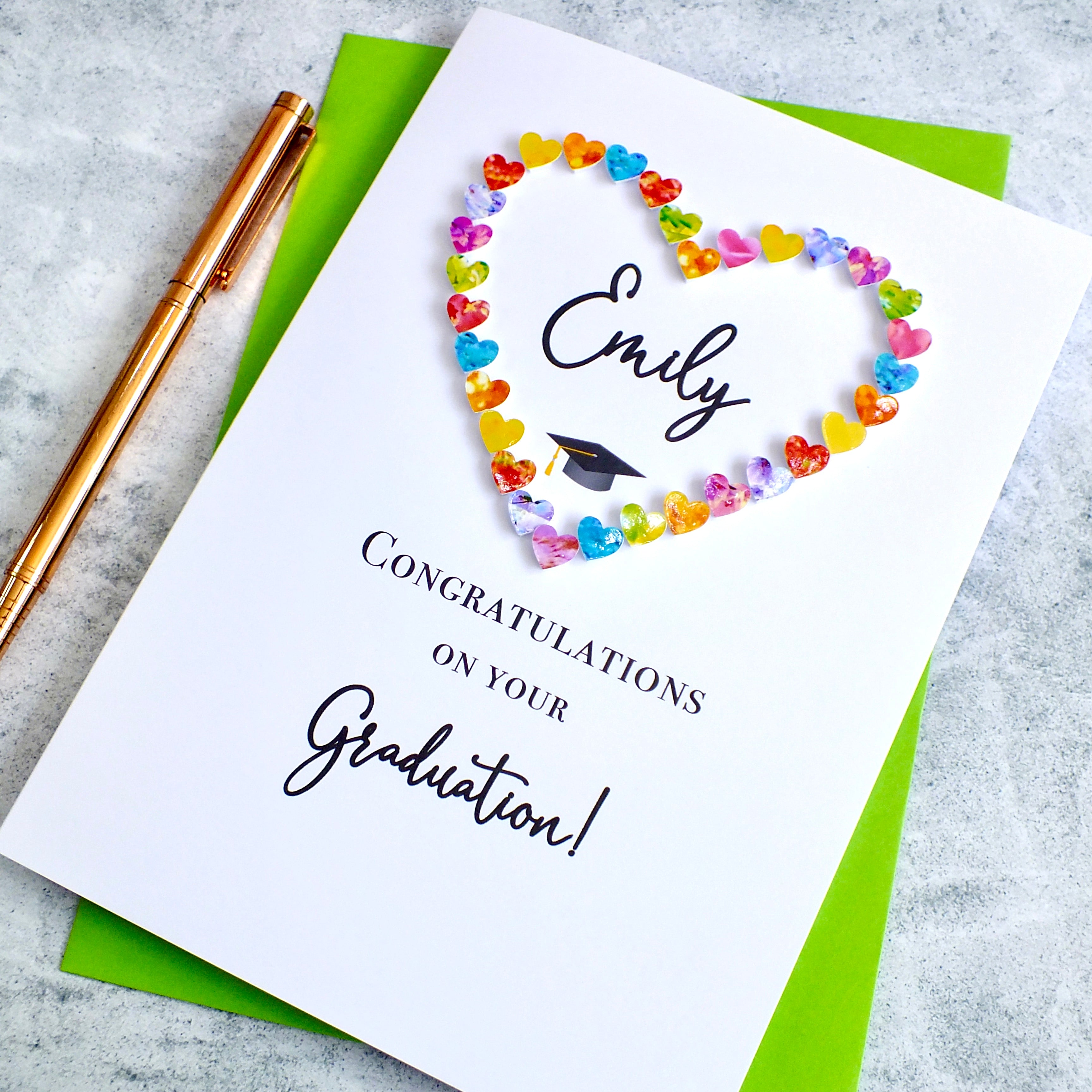 Graduation Card - Hearts, Personalised