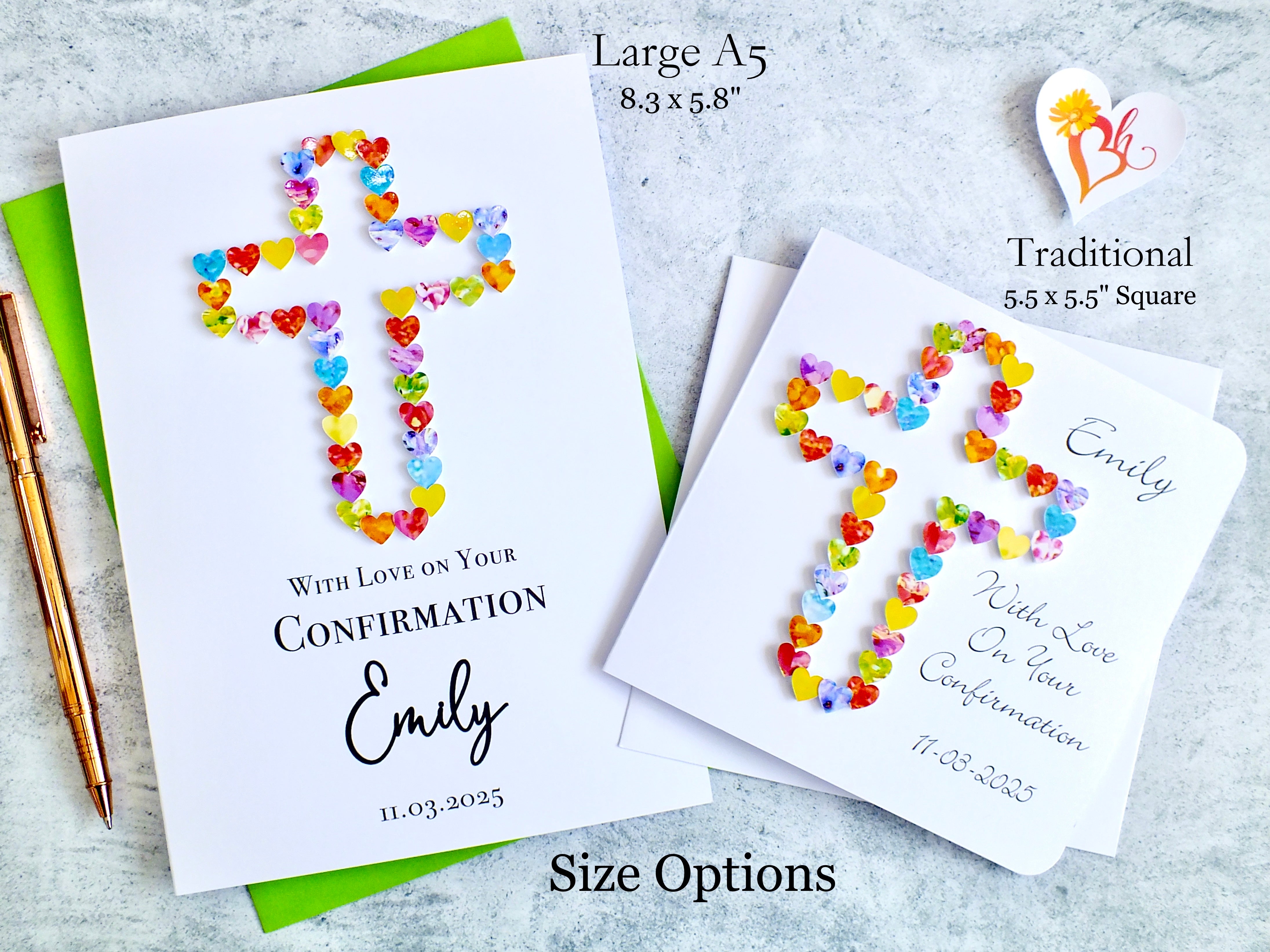 Confirmation Card - Multi-coloured Hearts, Personalised