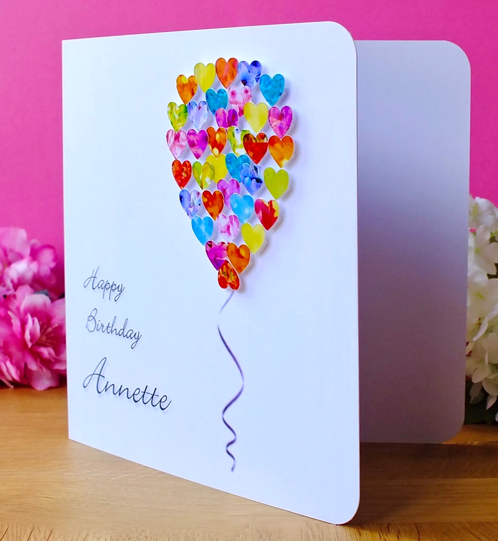 Personalised Single Balloon Birthday Card – Hearts