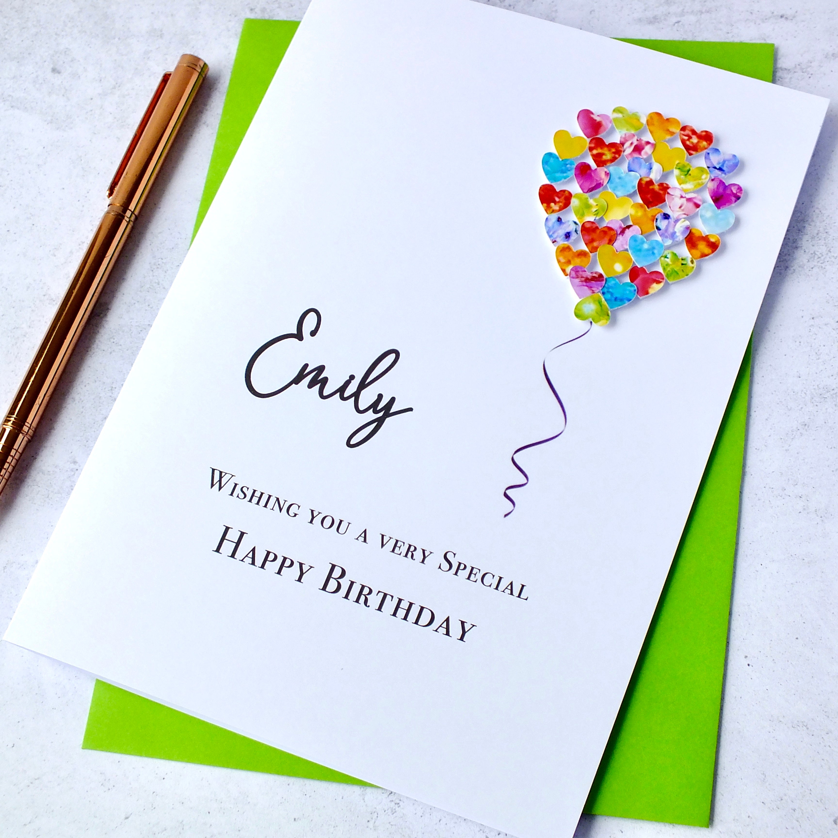Personalised Single Balloon Birthday Card – Hearts