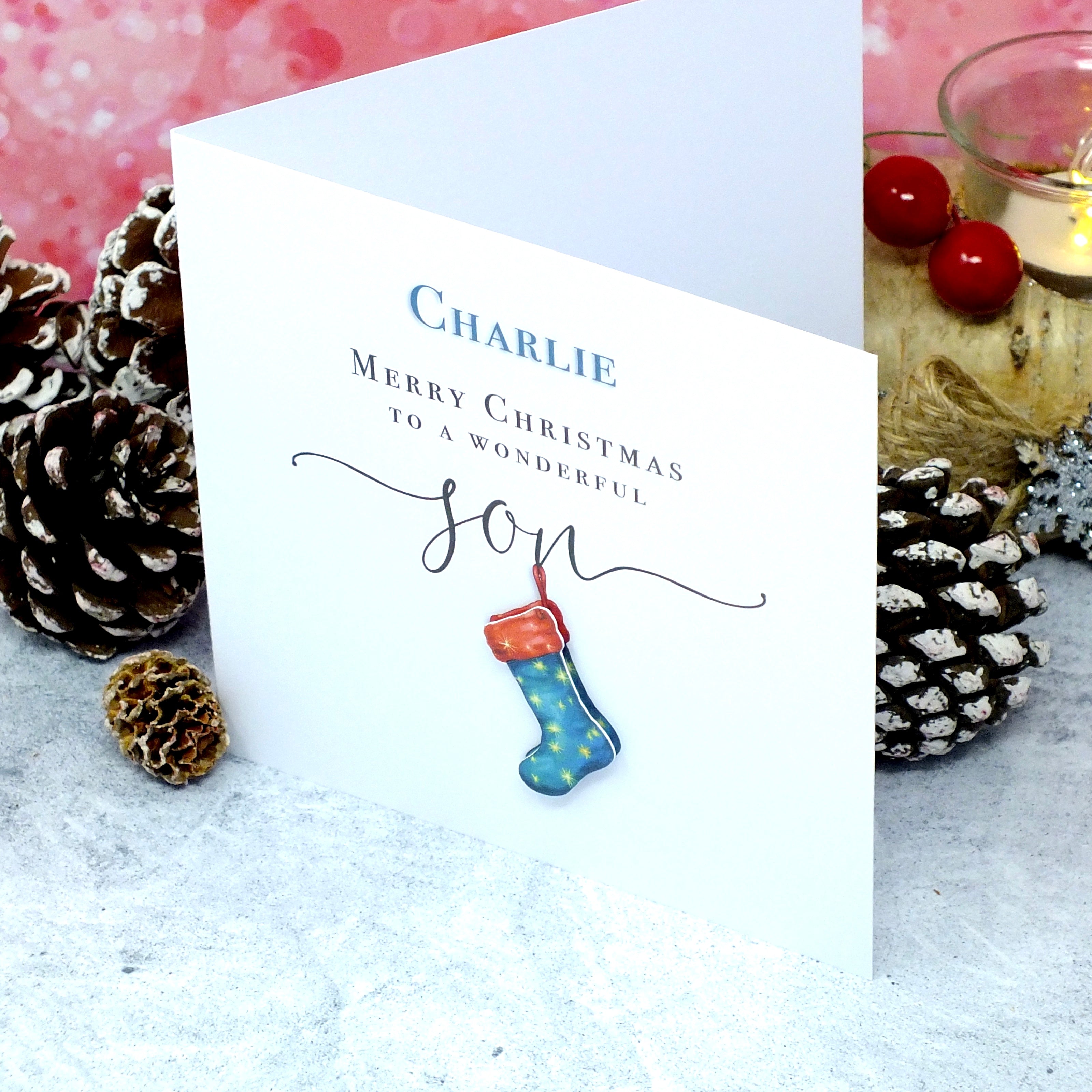 Personalised Christmas Card for Son - Xmas Stocking