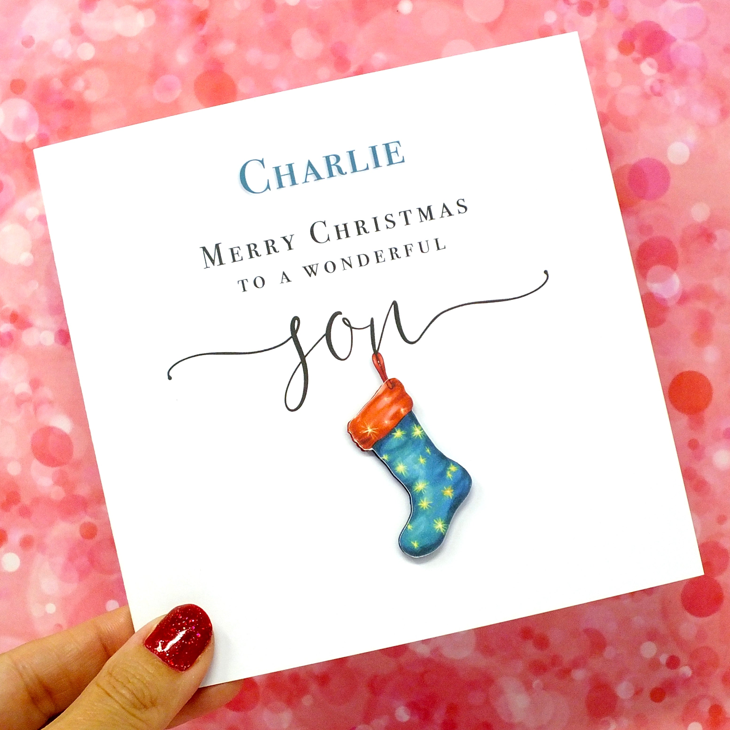 Personalised Christmas Card for Son - Xmas Stocking