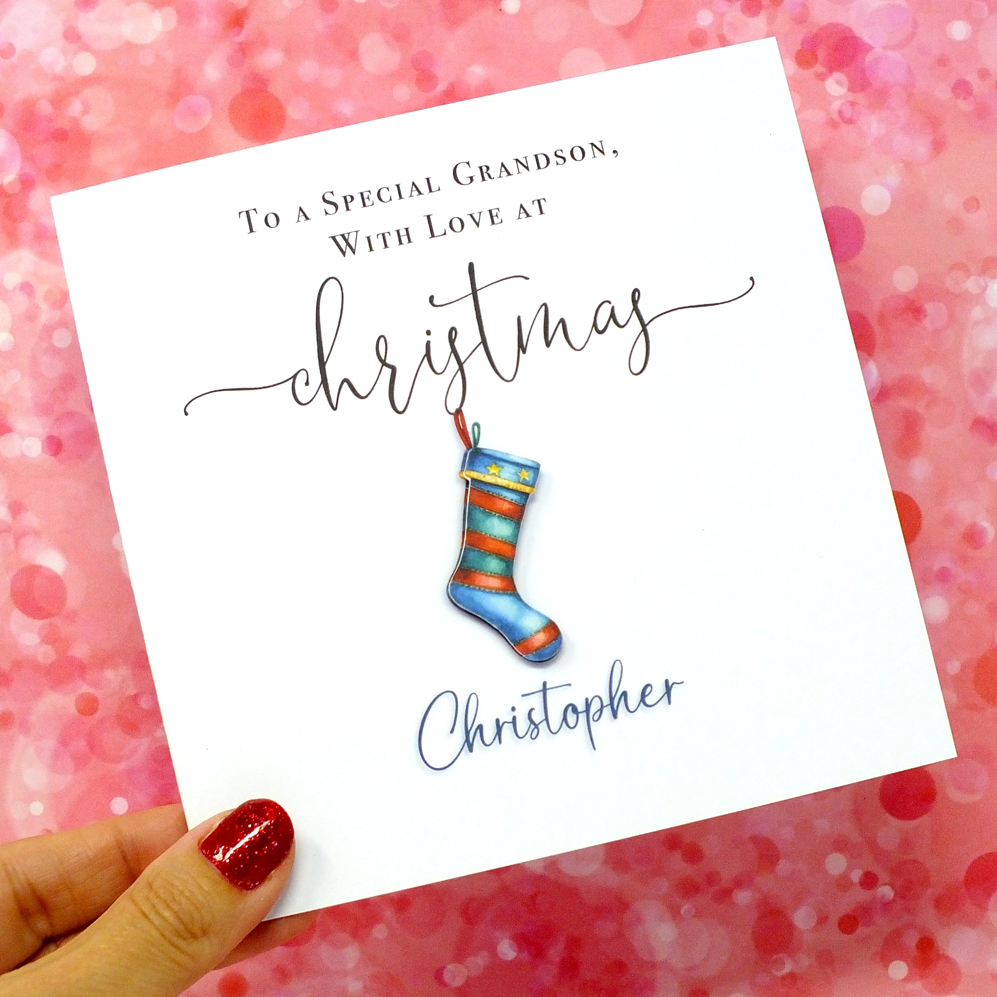 Personalised Christmas Card for Grandson / Great Grandson - Xmas Stocking