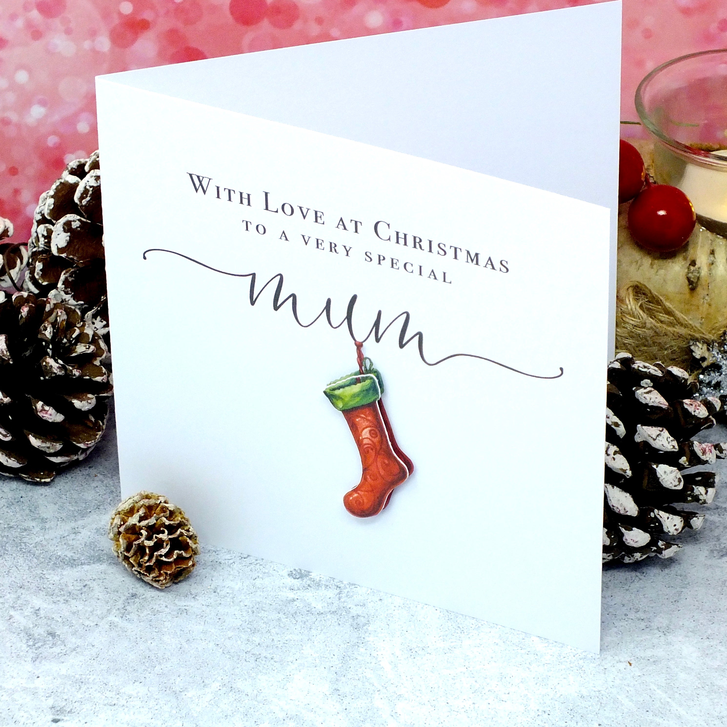 Handmade Christmas Card for Mum - Xmas Stocking